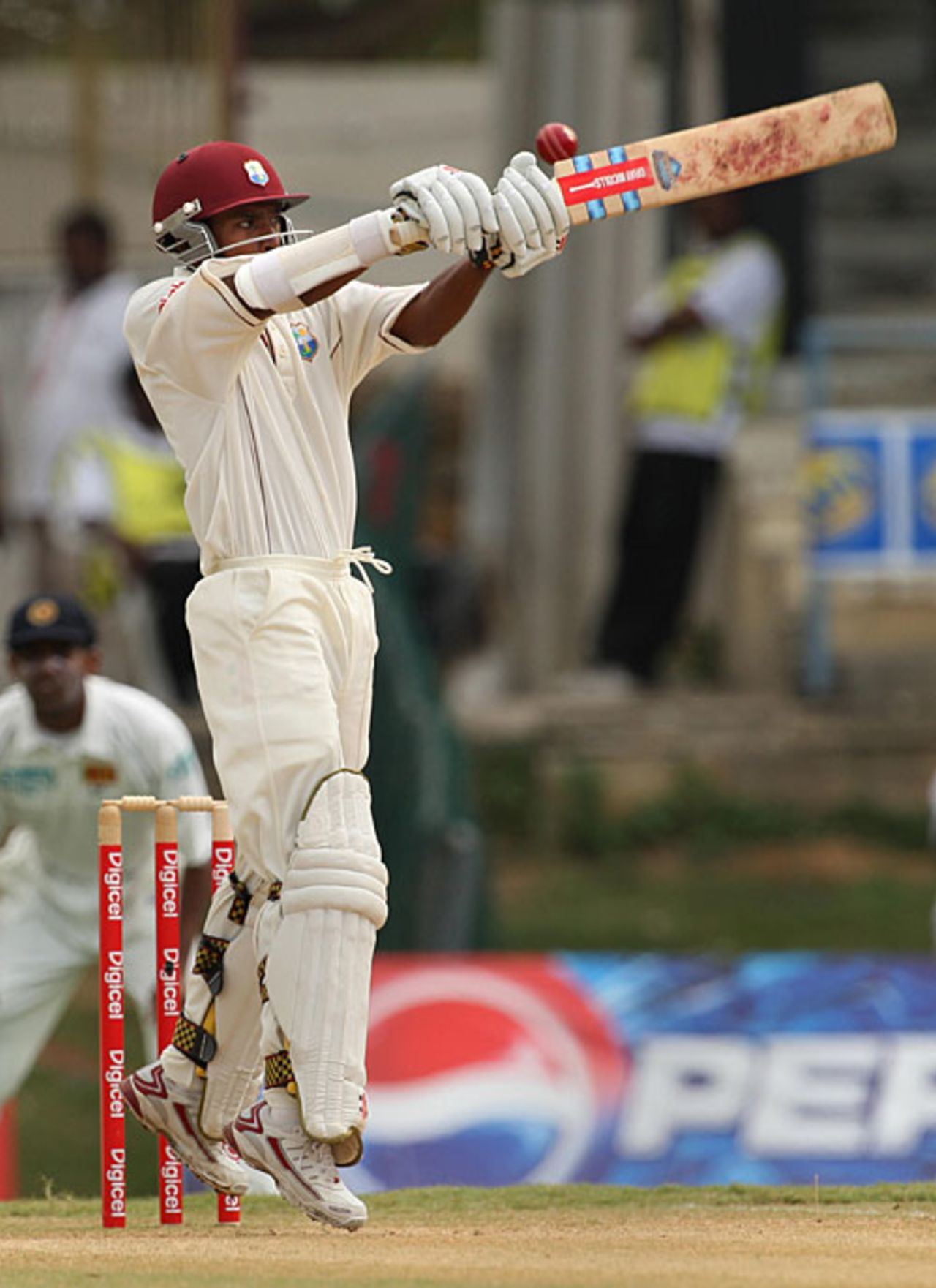 Sewnarine Chattergoon tries to slash over slips,  West Indies v Sri Lanka, 2nd Test, Trinidad, 4th day, April 6, 2008 