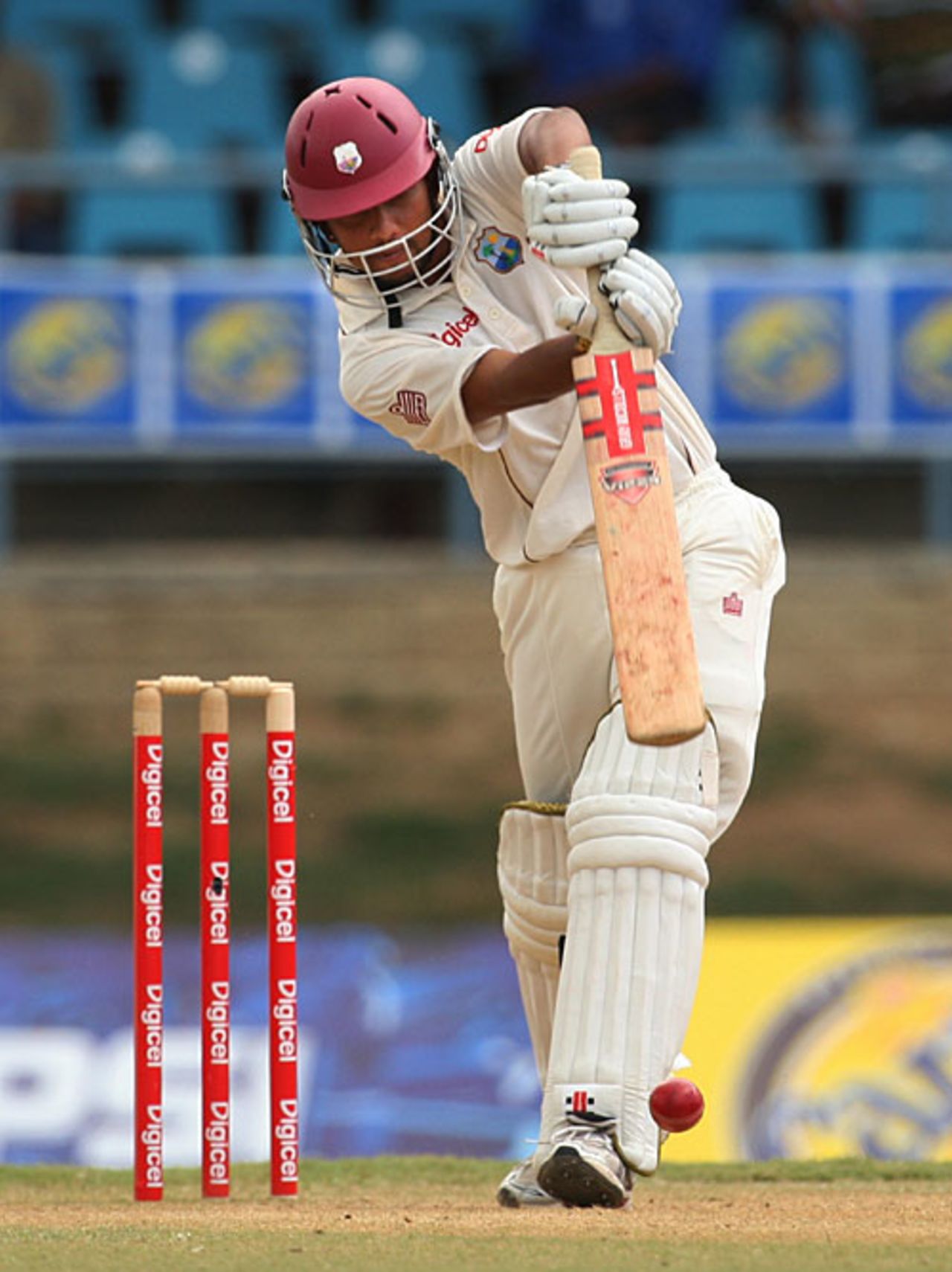 Ramnaresh Sarwan drives to the long-off boundary,  West Indies v Sri Lanka, 2nd Test, Trinidad, 4th day, April 6, 2008 