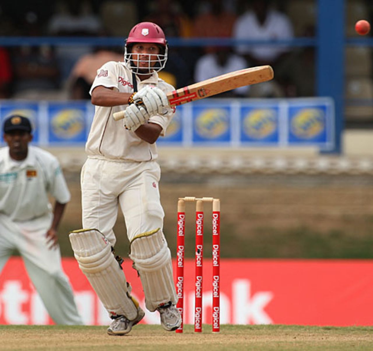 Ramnaresh Sarwan pulls towards long-on,  West Indies v Sri Lanka, 2nd Test, Trinidad, 4th day, April 6, 2008 