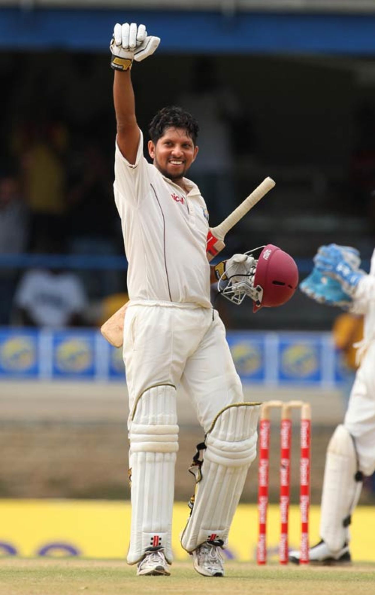 Ramnaresh Sarwan celebrates his century,  West Indies v Sri Lanka, 2nd Test, Trinidad, 4th day, April 6, 2008 