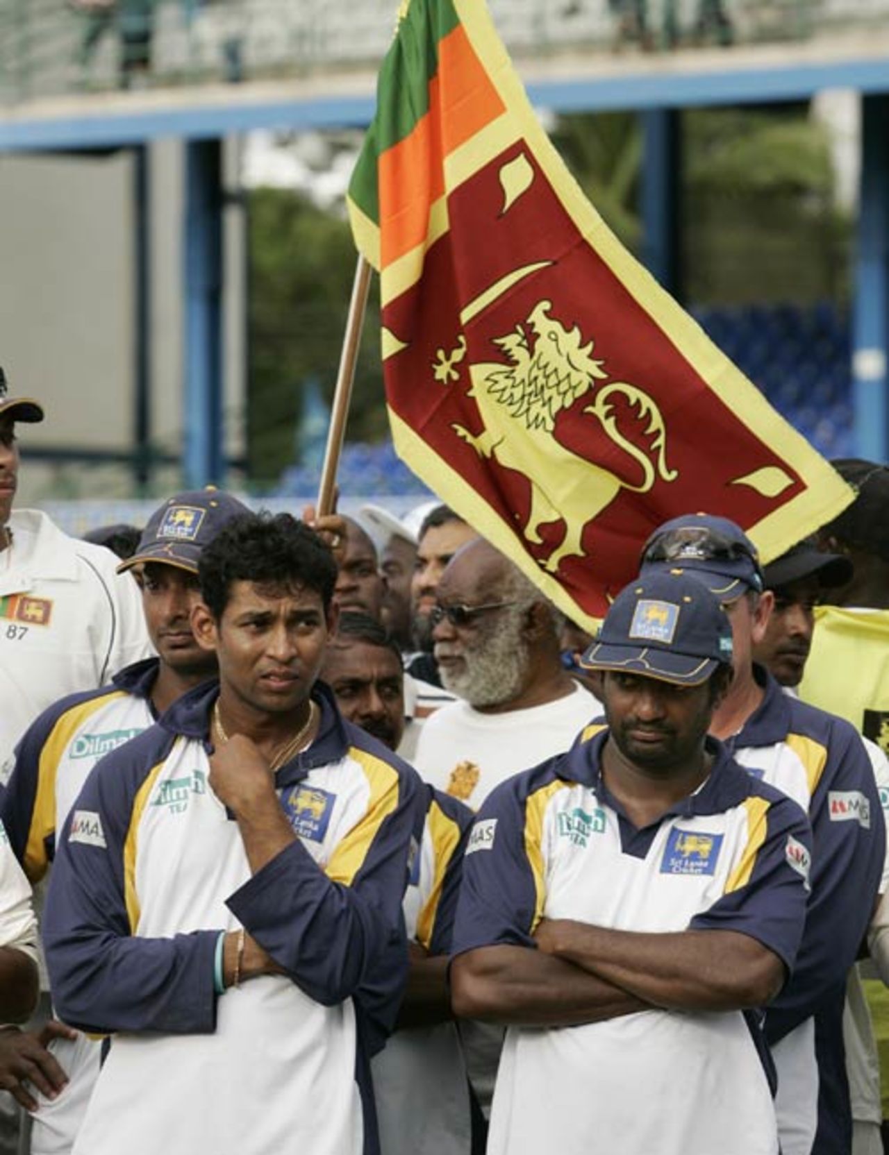 Tillakaratne Dilshan and Muttiah Muralitharan after West Indies levelled the series 1-1,  West Indies v Sri Lanka, 2nd Test, Trinidad, 4th day, April 6, 2008 
