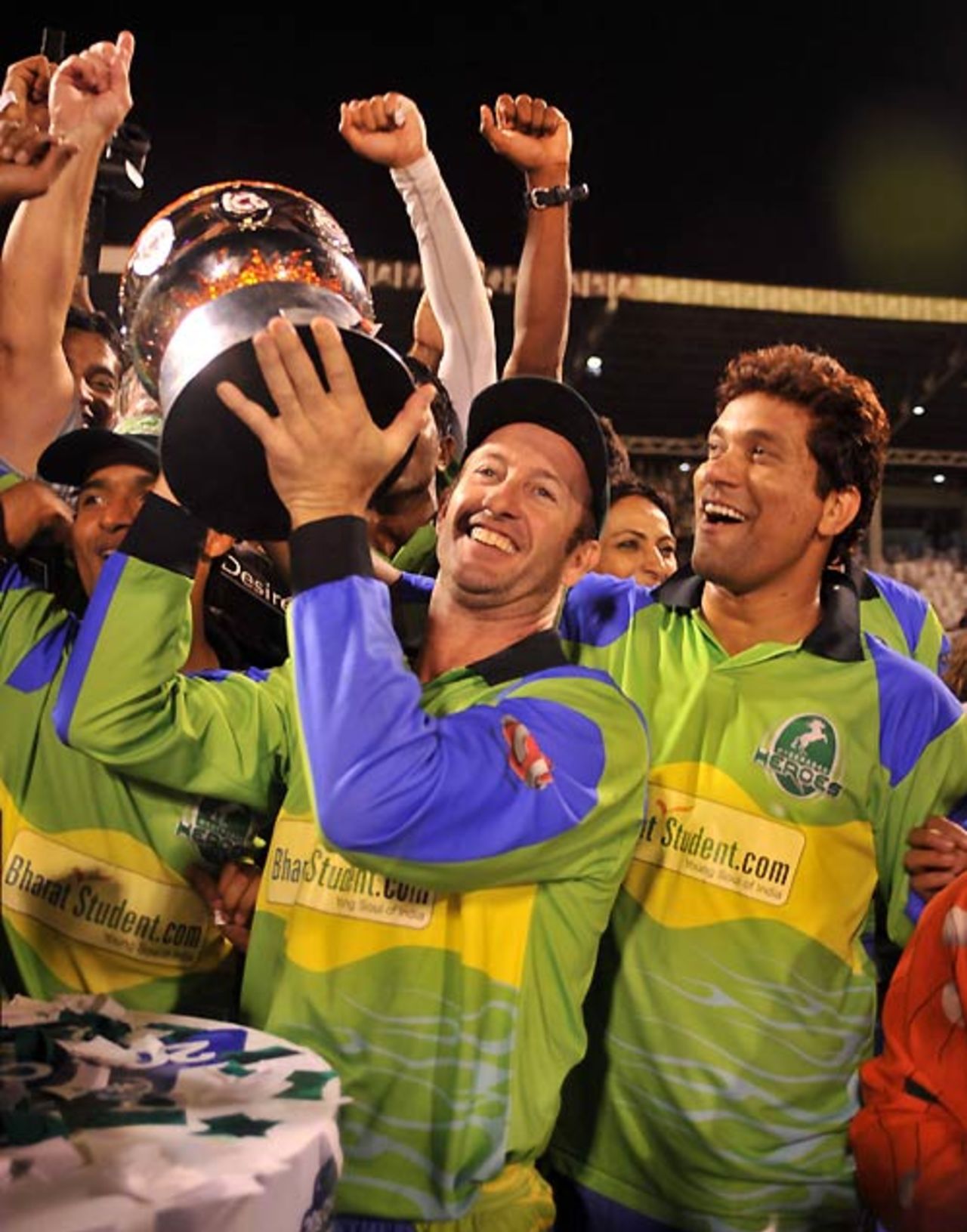 The victorious captain Chris Harris gets hold of the trophy, Hyderabad Heroes v Lahore Badshahs, Indian Cricket League, 2nd final, Hyderabad, April 6, 2008 