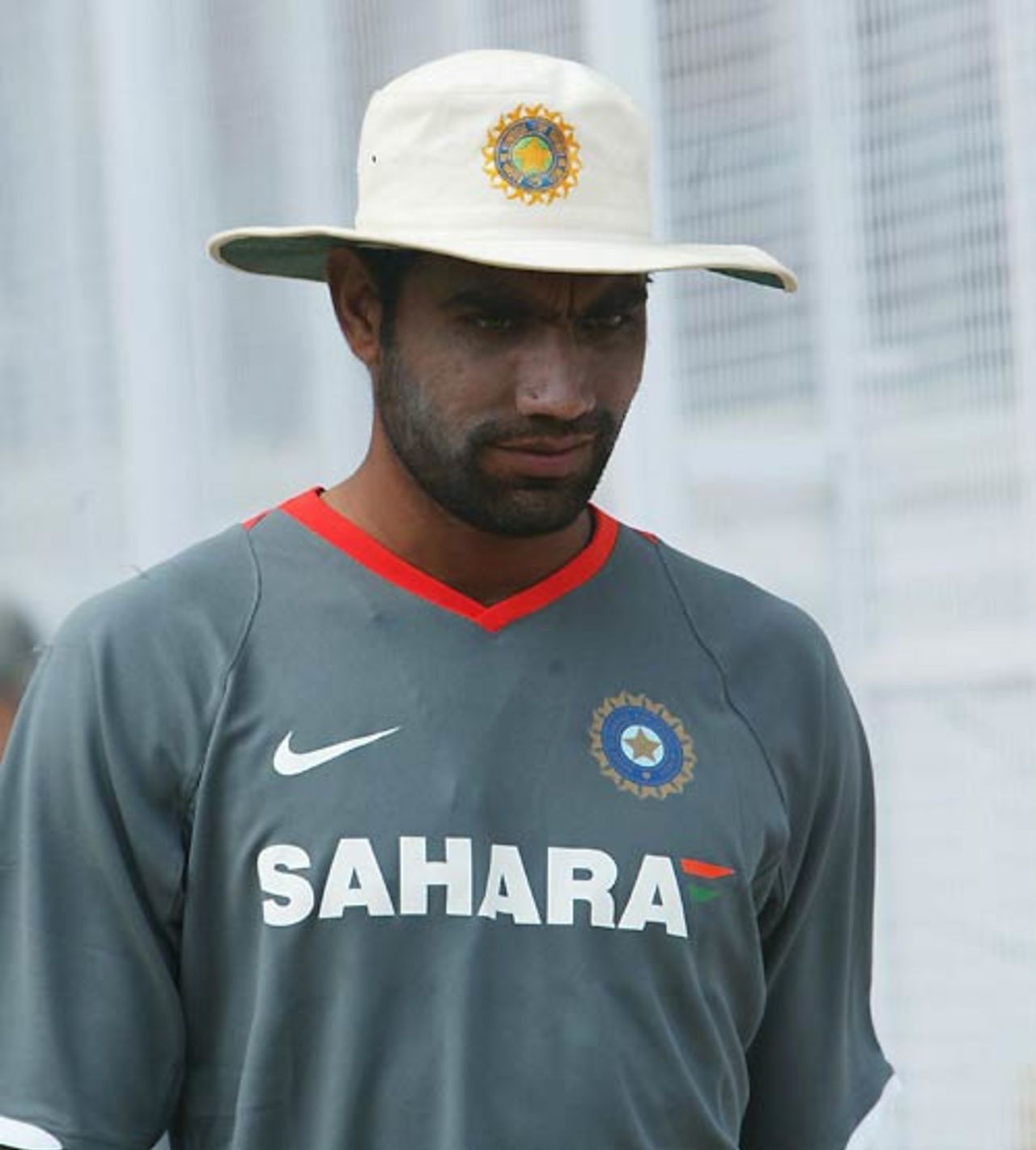 Munaf Patel is deep in thought during a practice session, Ahmedabad, April 7, 2008