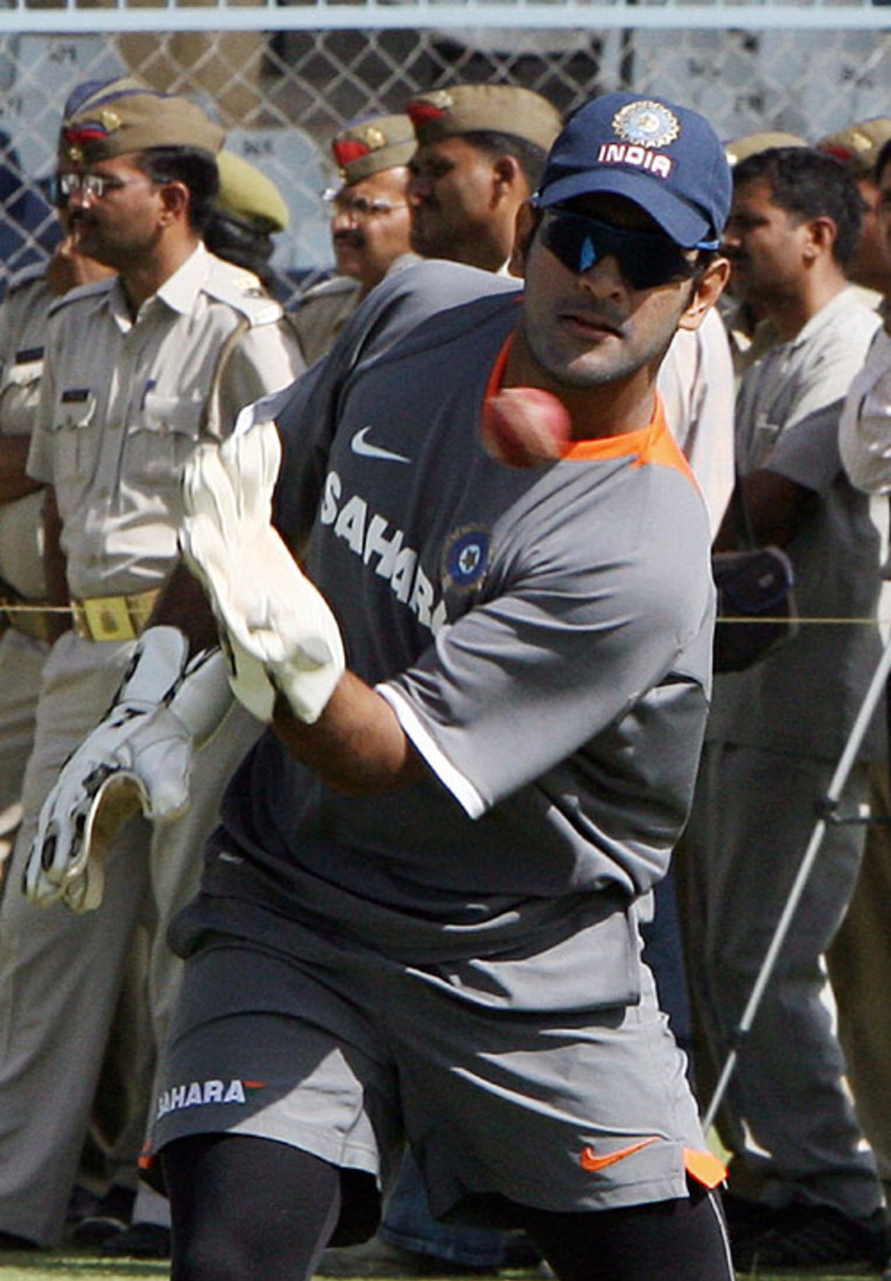 Mahendra Singh Dhoni during a training session, Kanpur, April 10, 2008
