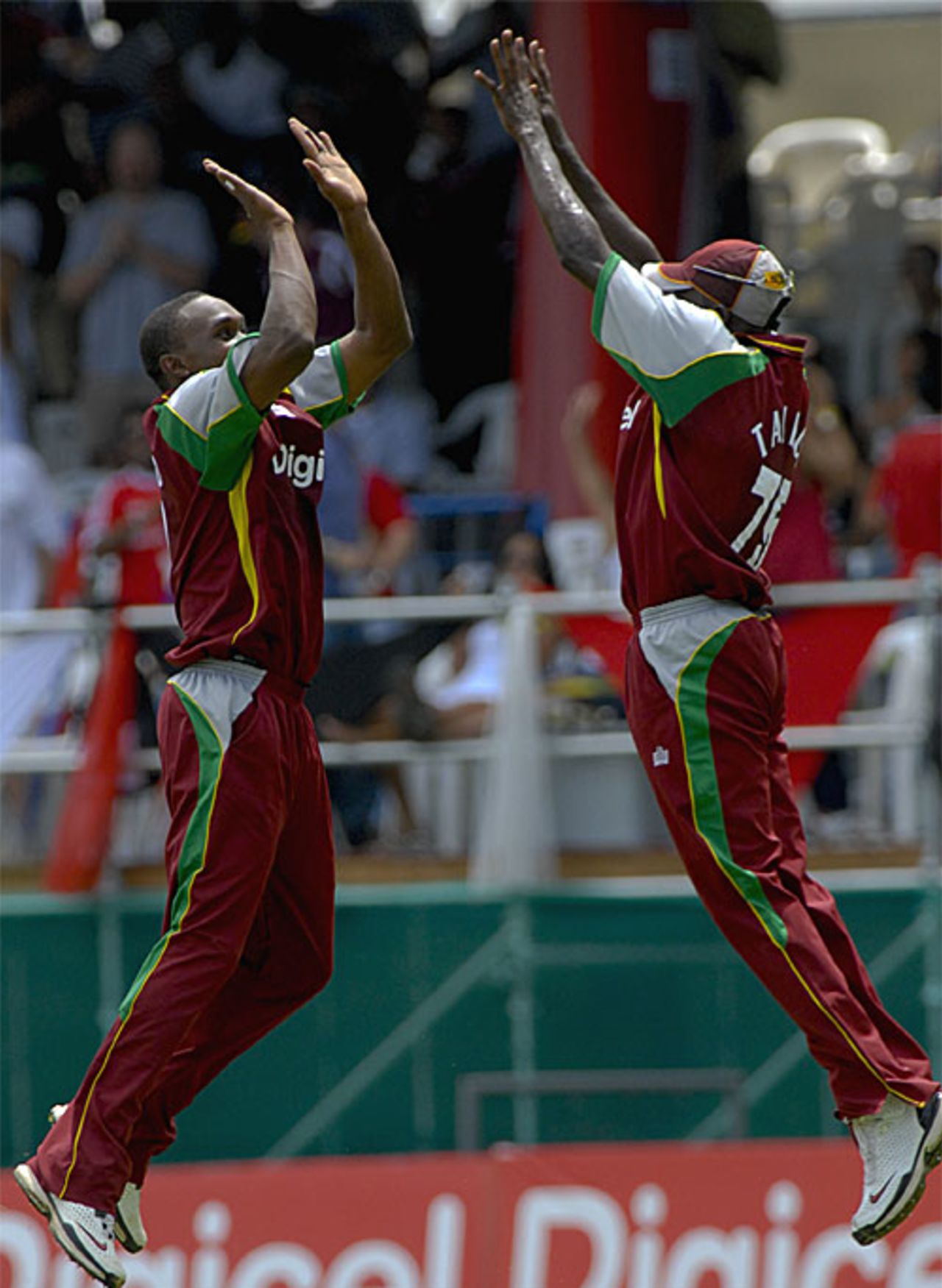 Dwayne Bravo and Jerome Taylor celebrate a wicket, West Indies v Sri Lanka, 1st ODI, Trinidad, April 10, 2008