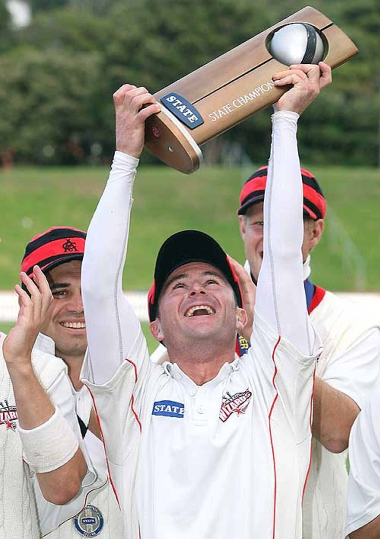 Kruger Van Wyk lifts the trophy, Wellington v Canterbury, State Championship final, 5th day, Wellington, April 11, 2008