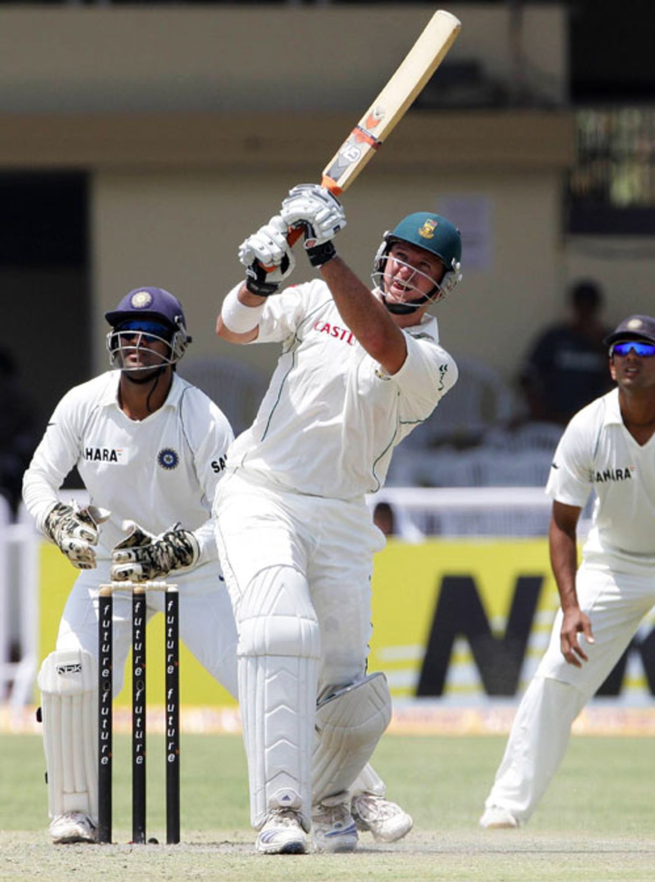 Graeme Smith strikes Piyush Chawla beyond the midwicket boundary, India v South Africa, 3rd Test, Kanpur, 1st day, April 11, 2008