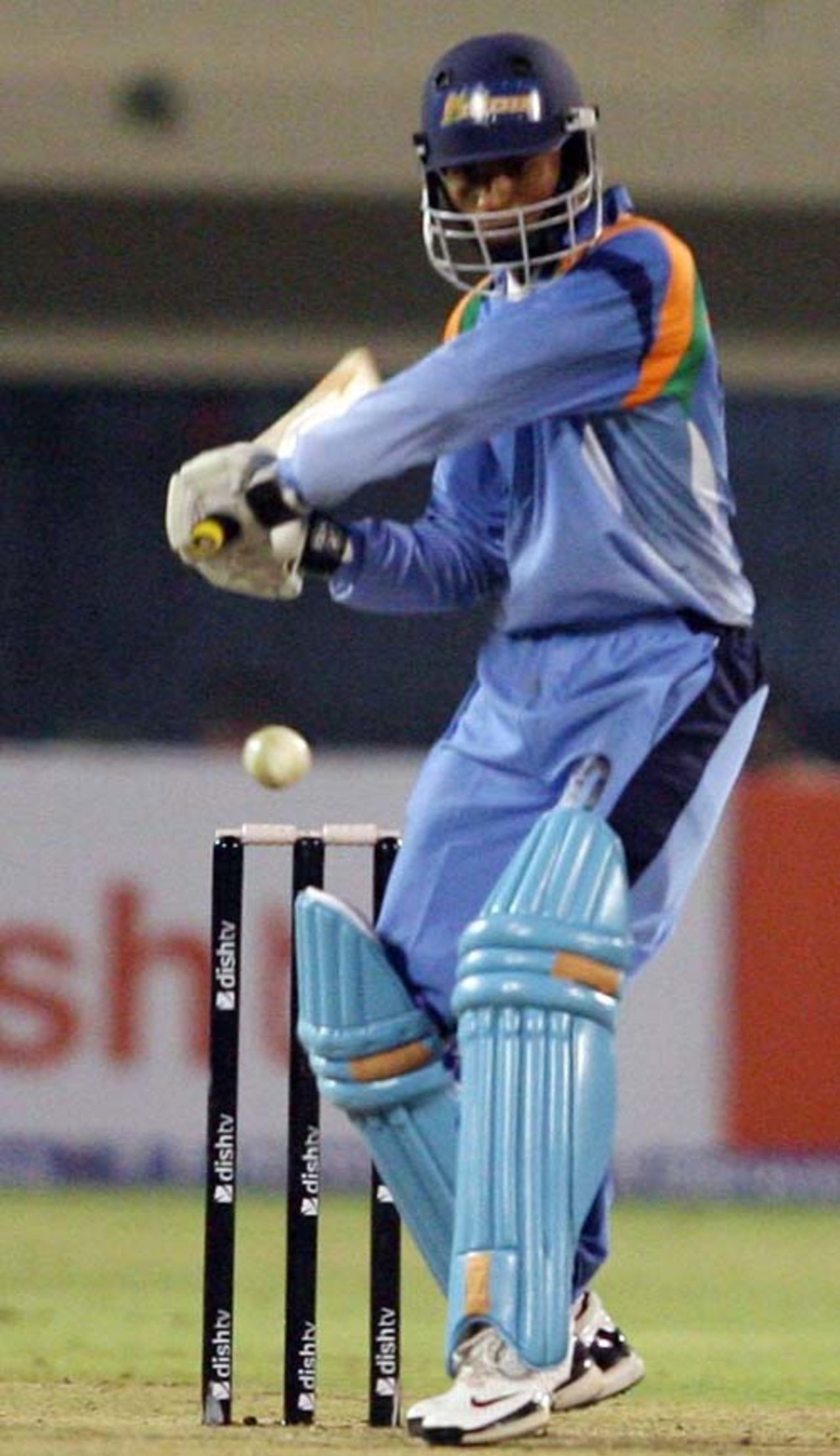 Ibrahim Khaleel lines up to play a shot, India XI v Pakistan XI, Indian Cricket League, Hyderabad, April 11, 2008