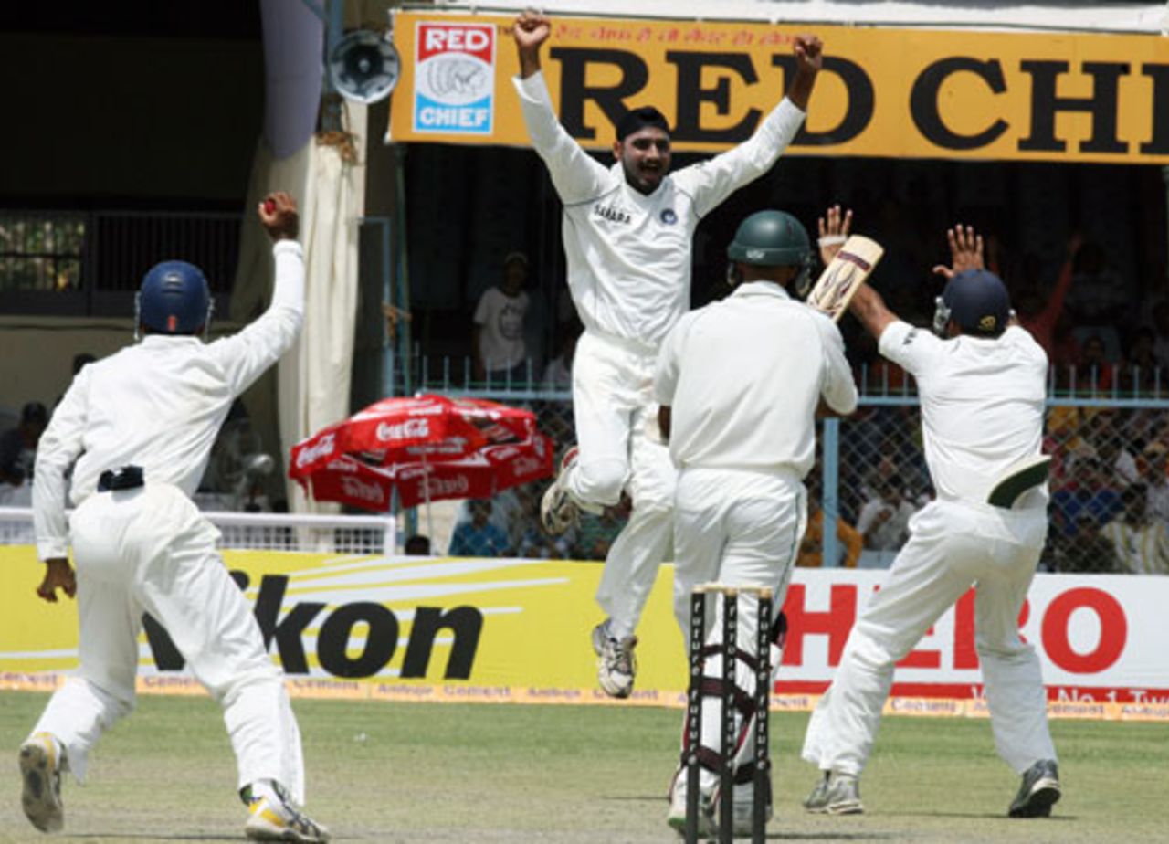 Hashim Rid Harbhajan Singh celebrates after getting rid of Hashim Amla ...