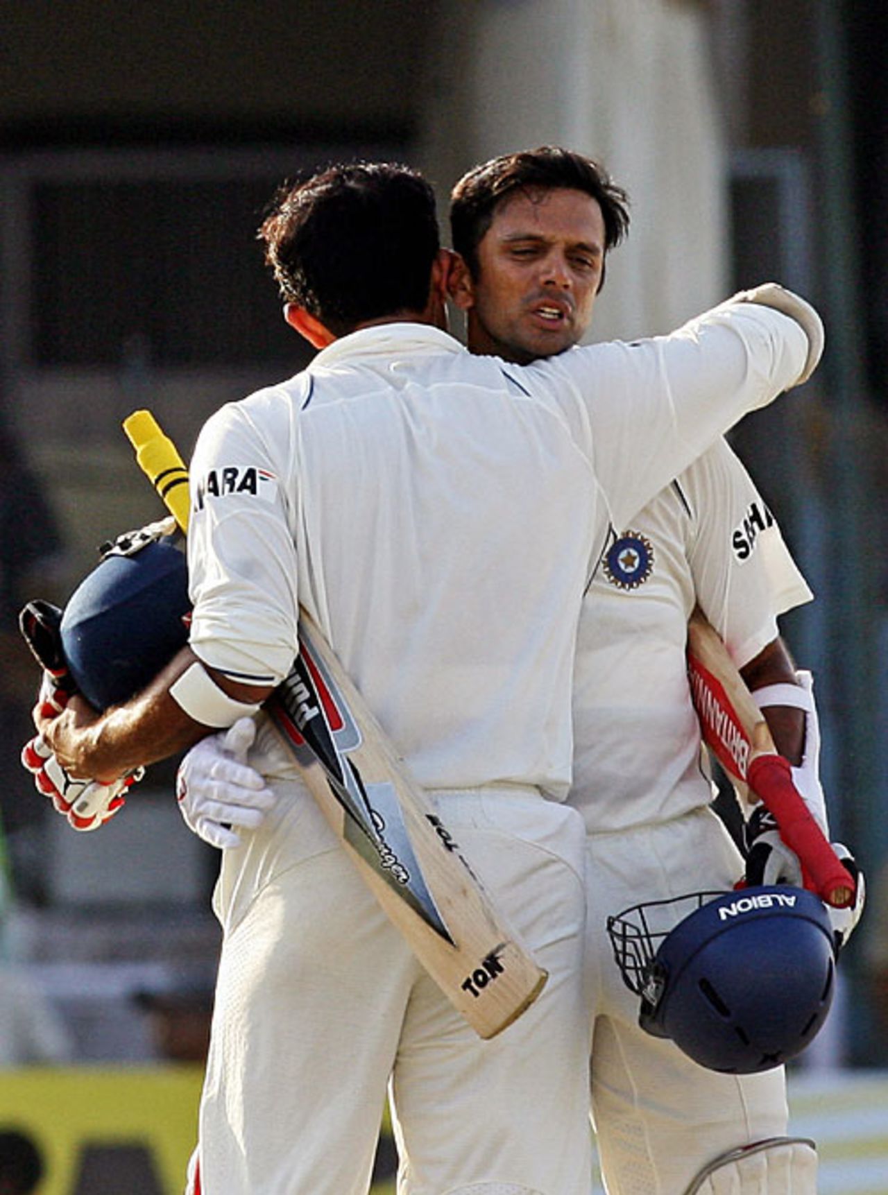 Sourav Ganguly and Rahul Dravid celebrate India's win, India v South Africa, 3rd Test, Kanpur, 3rd day, April 13, 2008