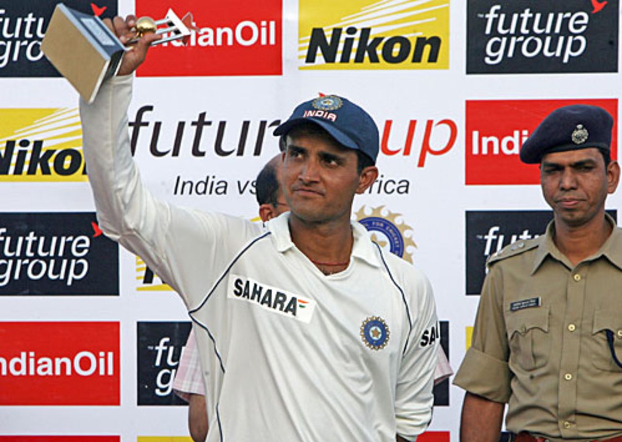 Sourav Ganguly was the Man of the Match for his 87 in the first innings, India v South Africa, 3rd Test, Kanpur, 3rd day, April 13, 2008
