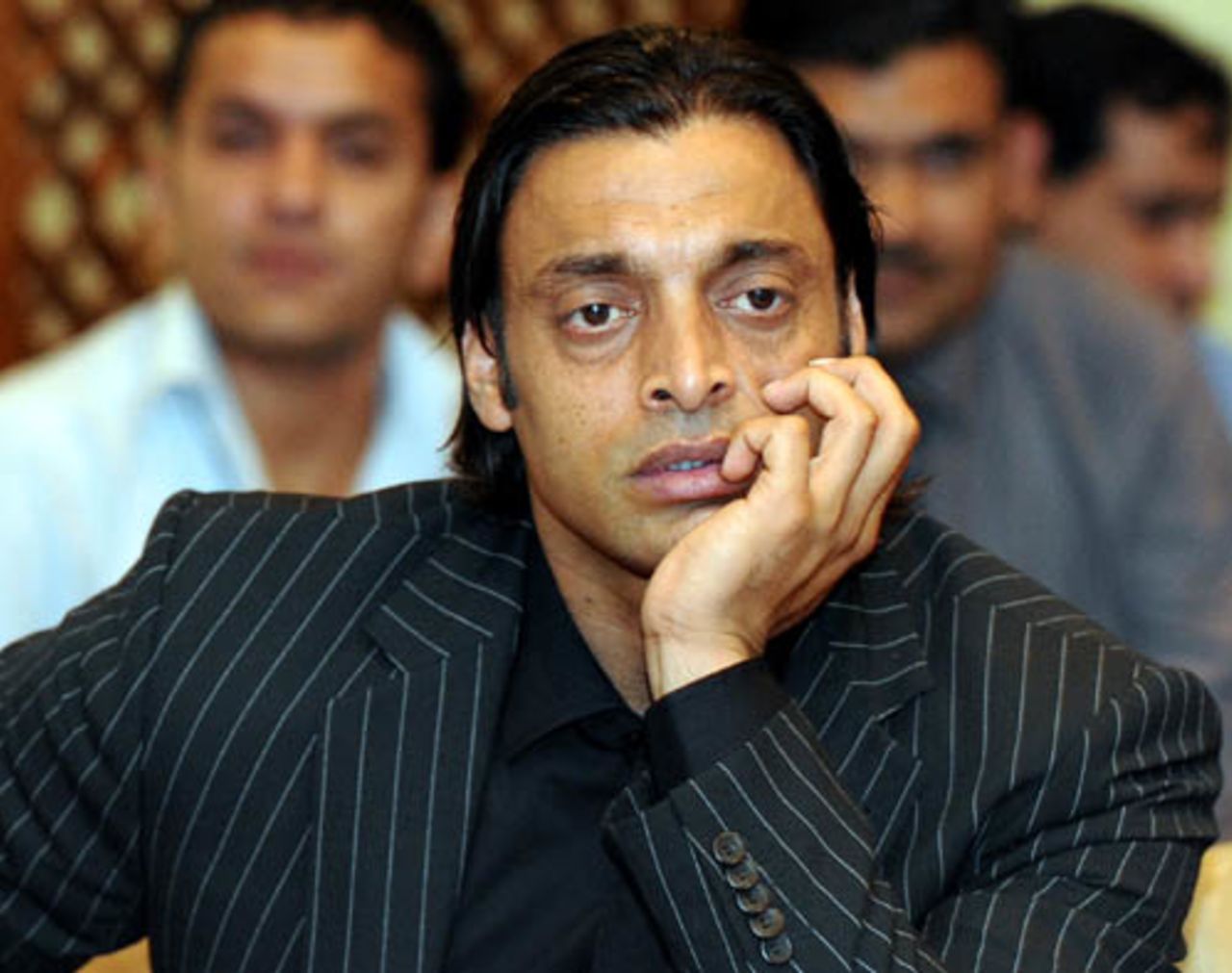 Shoaib Akhtar in a pensive mood during a sitting of the Pakistan senate committee on sports, Islamabad, April 14, 2008