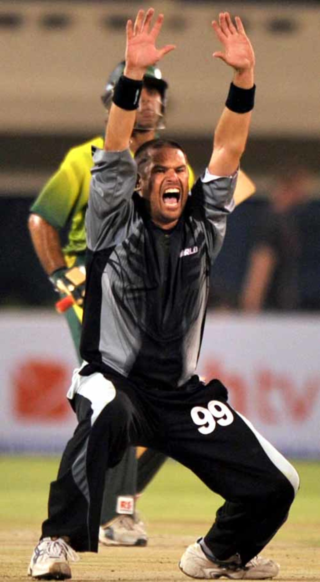 Andrew Hall lets out a loud appeal, Pakistan XI v World XI, Indian Cricket League, Hyderabad, April 14, 2008