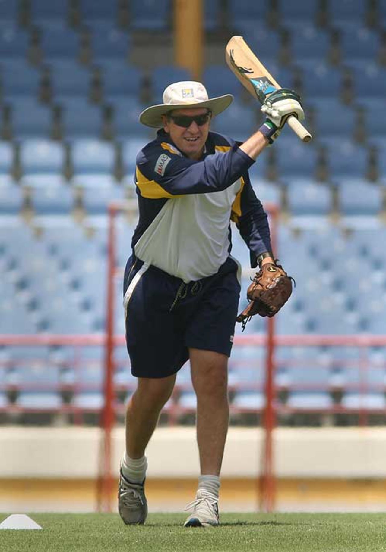 Trevor Bayliss conducts a fielding drill, Beausejour Stadium, Saint Lucia, April 15, 2008