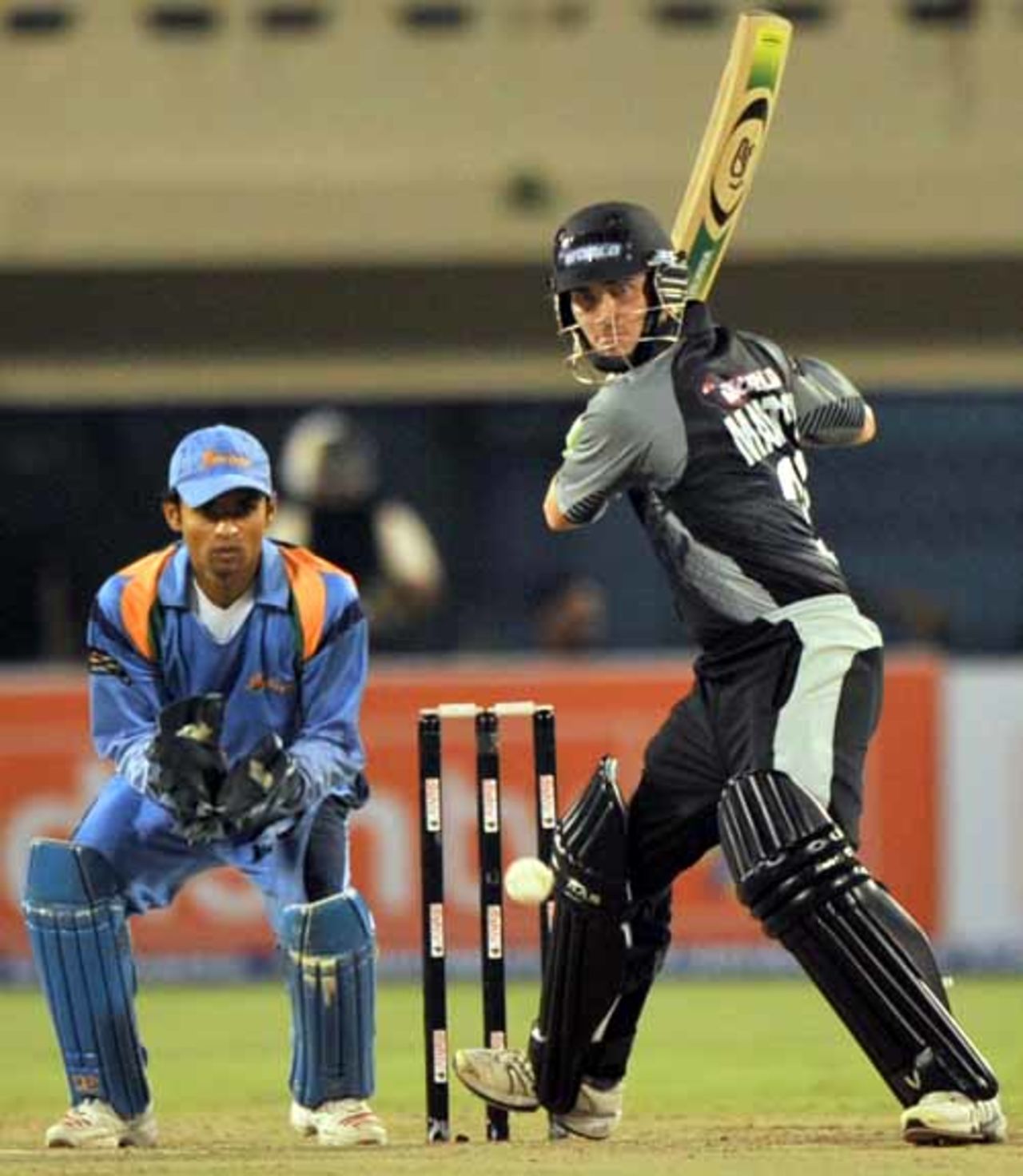 Damien Martyn lines up to play the cut, India XI v World XI, final, Indian Cricket League, Hyderabad, April 15, 2008
