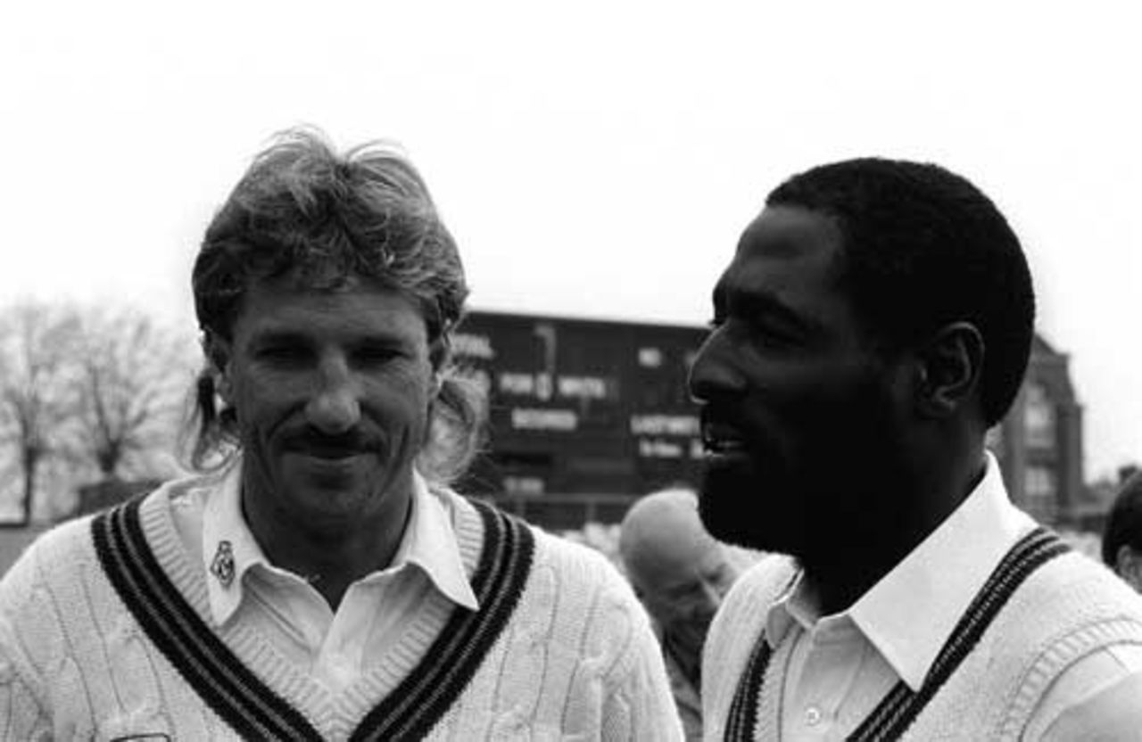 Ian Botham and Viv Richards during a Somerset press day match in Taunton, 1986