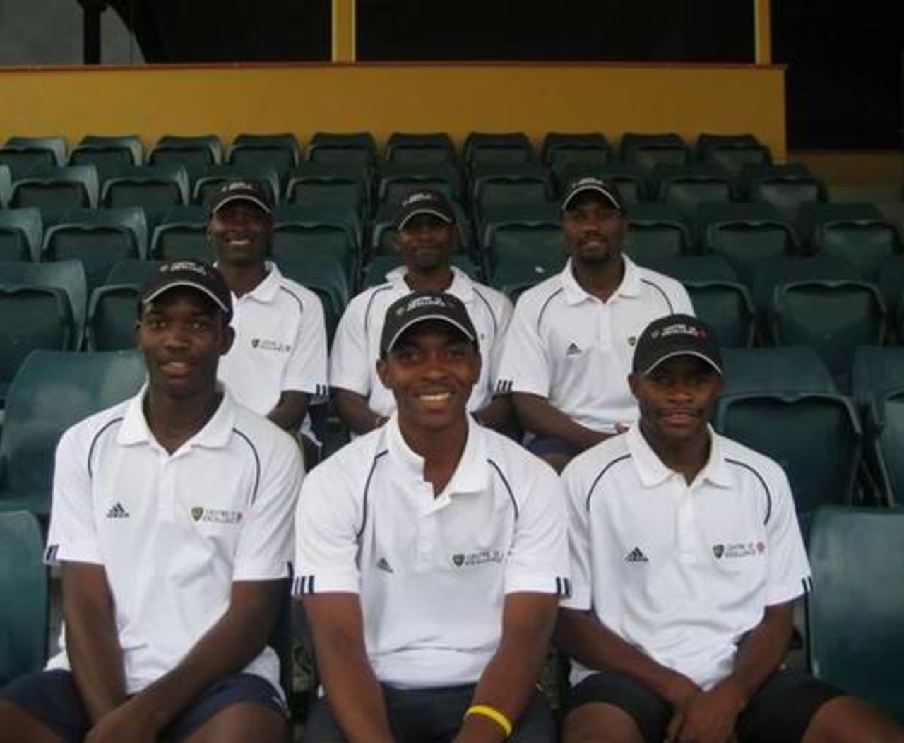 Trainees from Zimbabwe at Cricket Australia's Centre of Excellence in Adelaide.
Tendai Chisoro, Regis Chakabva, Friday Kasteni (front); Prosper Tsvanhu. Walter Chawaguta, Shepherd Makunura (back)
