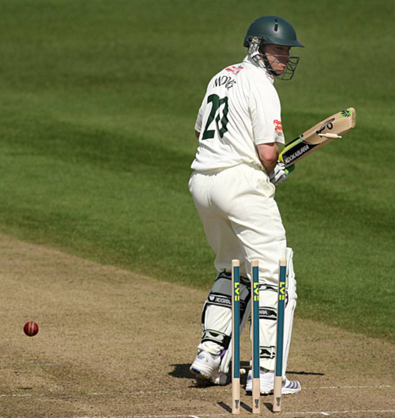 Stephen Moore loses his middle stump to Garnett Kruger for 14, Worcestershire v Leicestershire, Worcester, April 23 2008