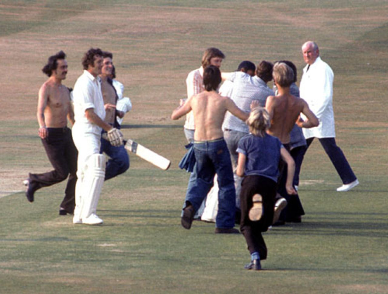 Geoff Boycott is mobbed by fans after making his 100th first-class hundred, England v Australia, 4th Test, Headingley, August 11, 1977 