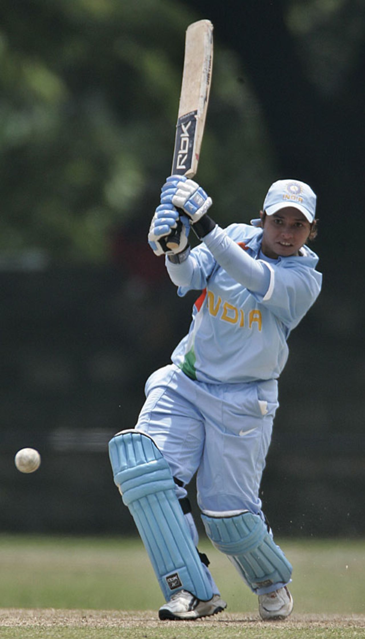 Jaya Sharma drives down the ground, Bangladesh v India, Women's Asia Cup, Kurunegala, May 2, 2008