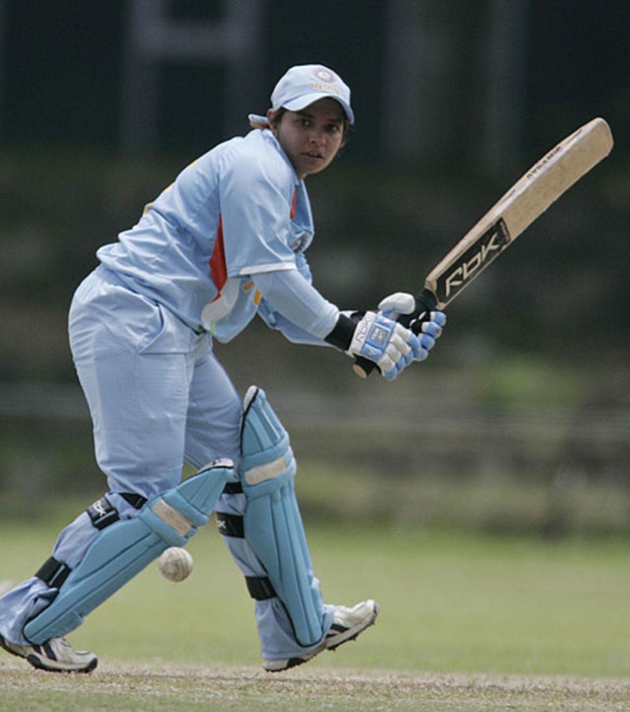 Jaya Sharma taps the ball behind square, Bangladesh v India, Women's Asia Cup, Kurunegala, May 2, 2008