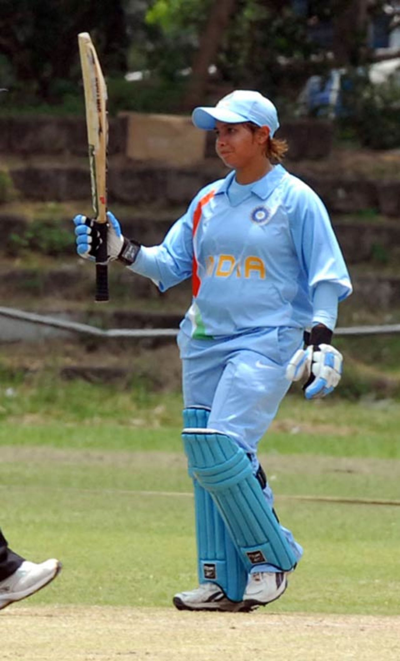 Jaya Sharma raises her bat after crossing fifty, Bangladesh v India, Women's Asia Cup, Kurunegala, May 2, 2008