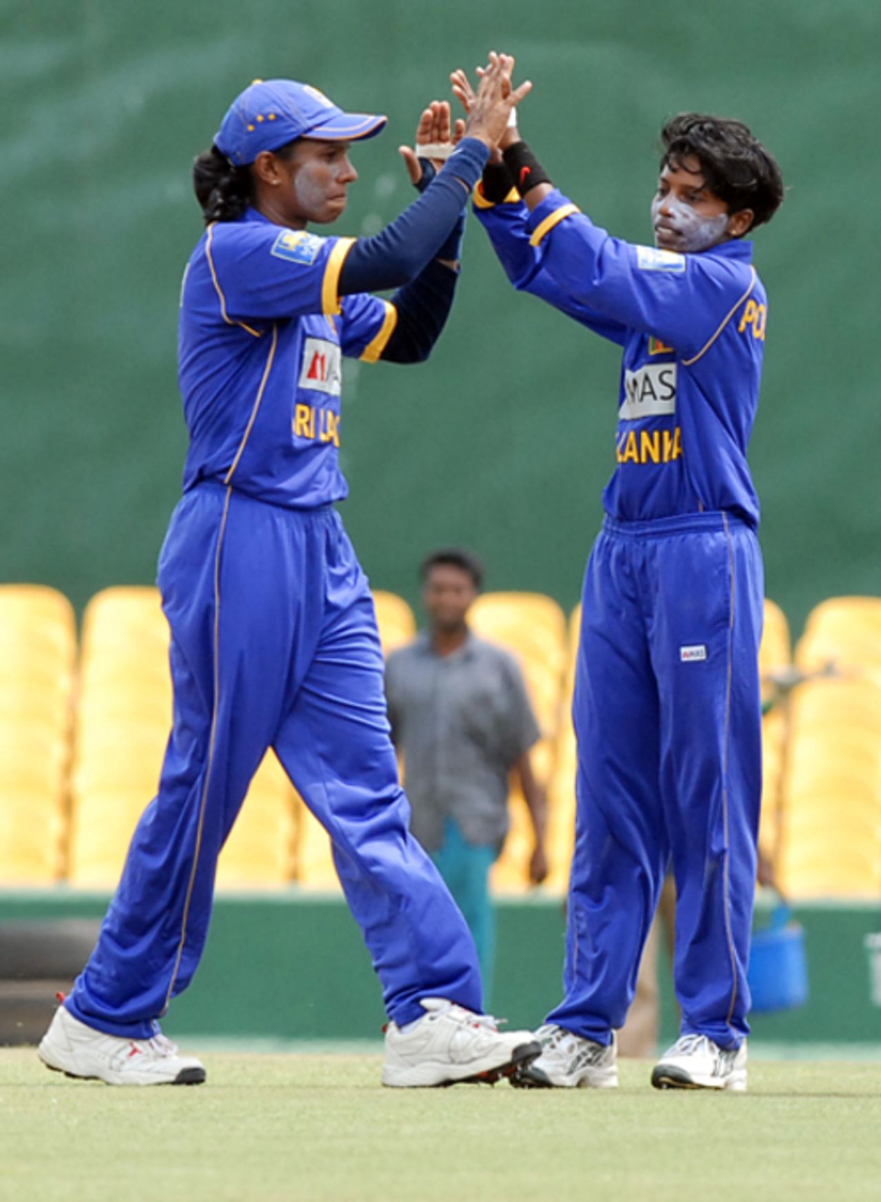 Chamari Polgampola (right) celebrates a strike, Sri Lanka v Bangladesh, Dambulla, Women's Asia Cup, May 5, 2008 