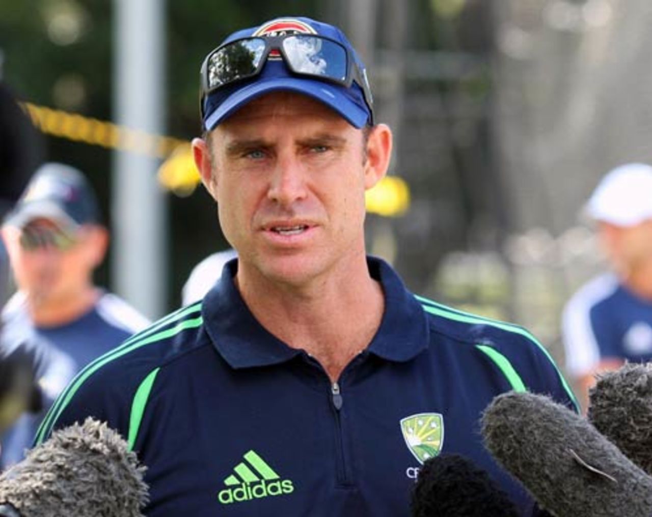 Matthew Hayden speaks to the media at Australia's training camp, Allan Border Field, Brisbane, May 5, 2008