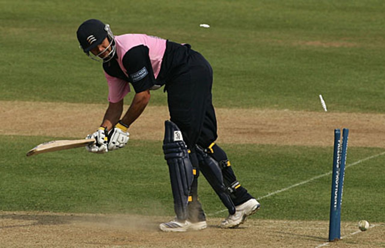 Owais Shah tries to turn one to leg but is bowled for 68, Sussex v Middlesex, Friends Provident Trophy, Hove, May 5, 2008