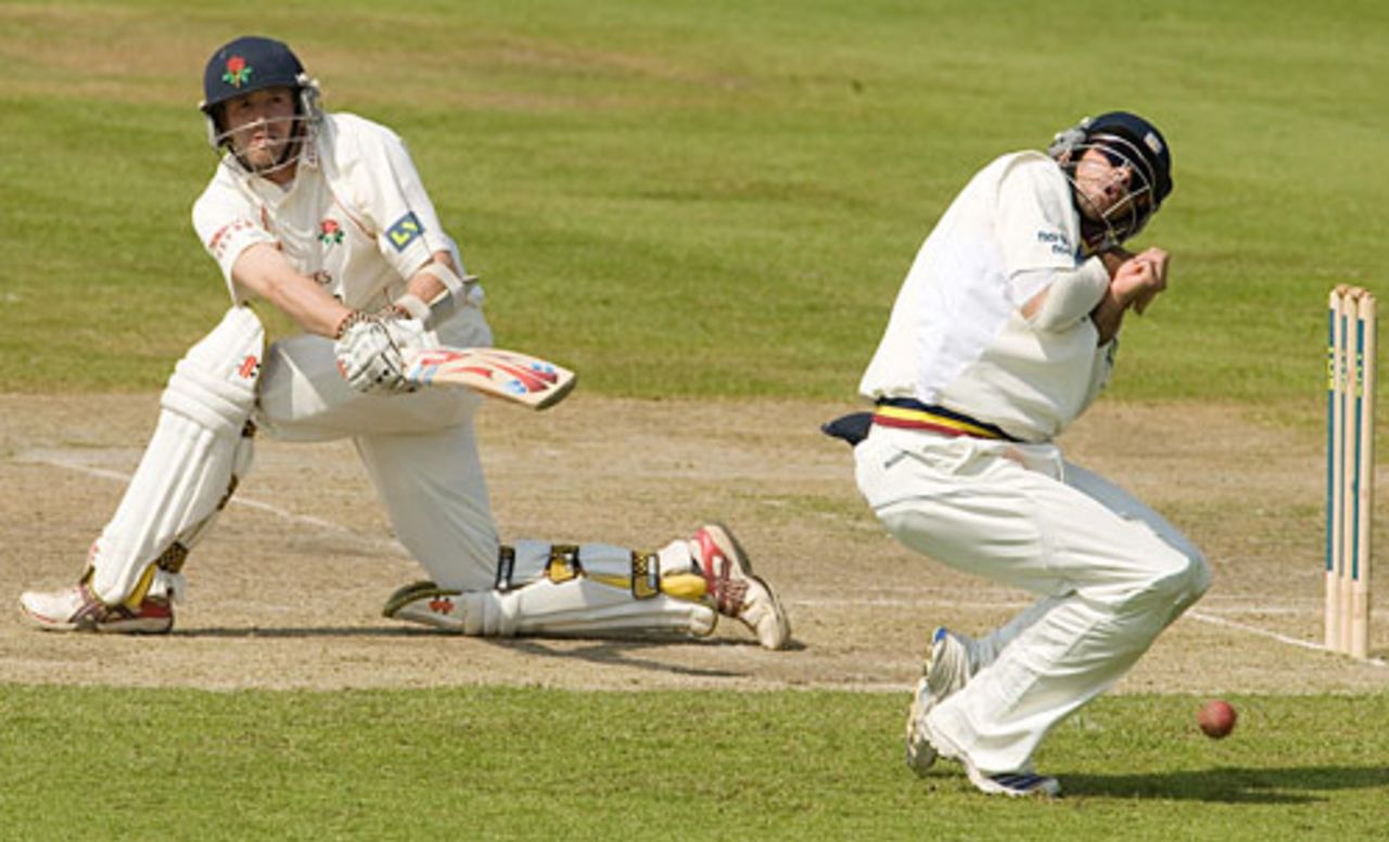 Paul Horton sweeps on his way to a hundred, Lancashire v Durham, County Championship, Old Trafford, May 8, 2008