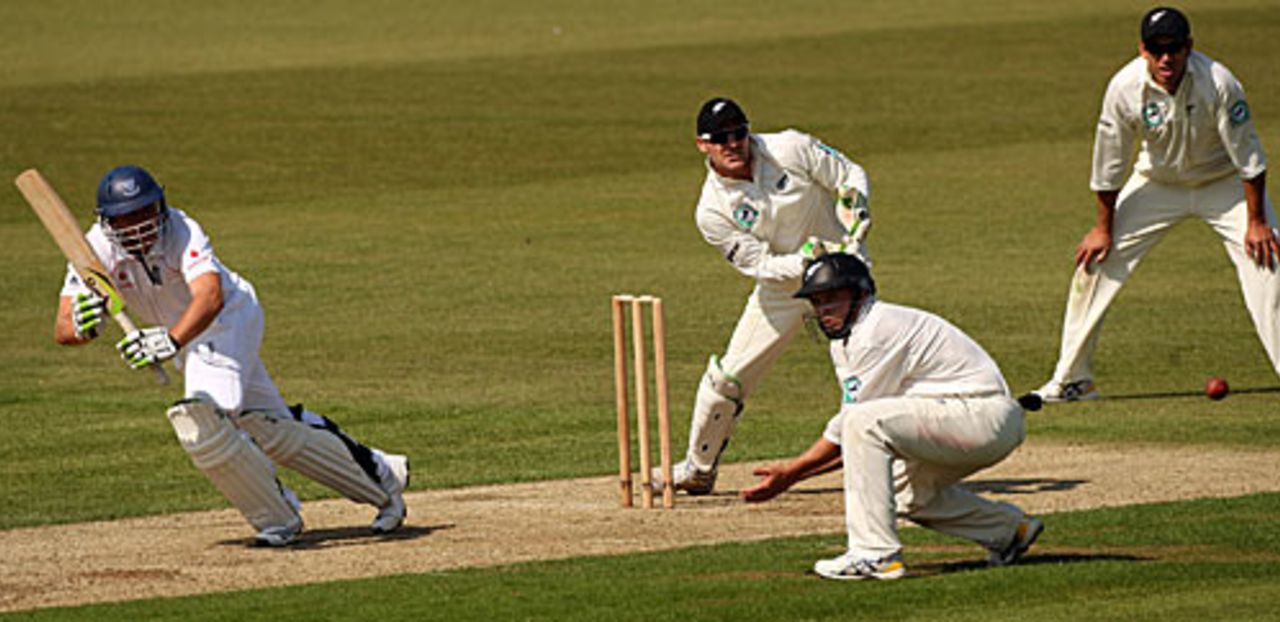 Luke Wright tickles one fine, nutmegging short-leg, England Lions v New Zealanders, The Rose Bowl, May 8, 2008