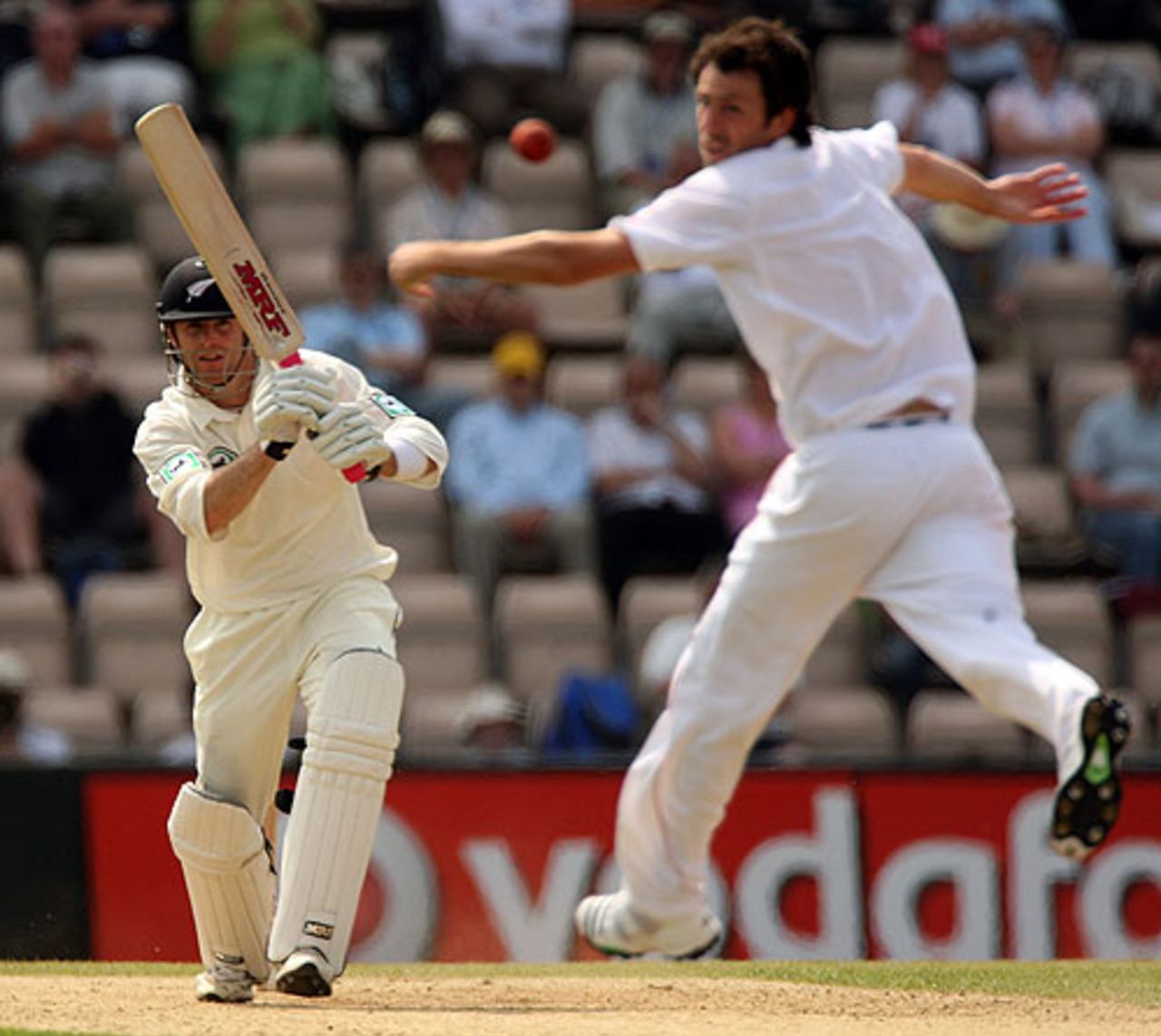 Aaron Redmond drives one back past Graham Onions, England Lions v New Zealanders, The Rose Bowl, May 9, 2008