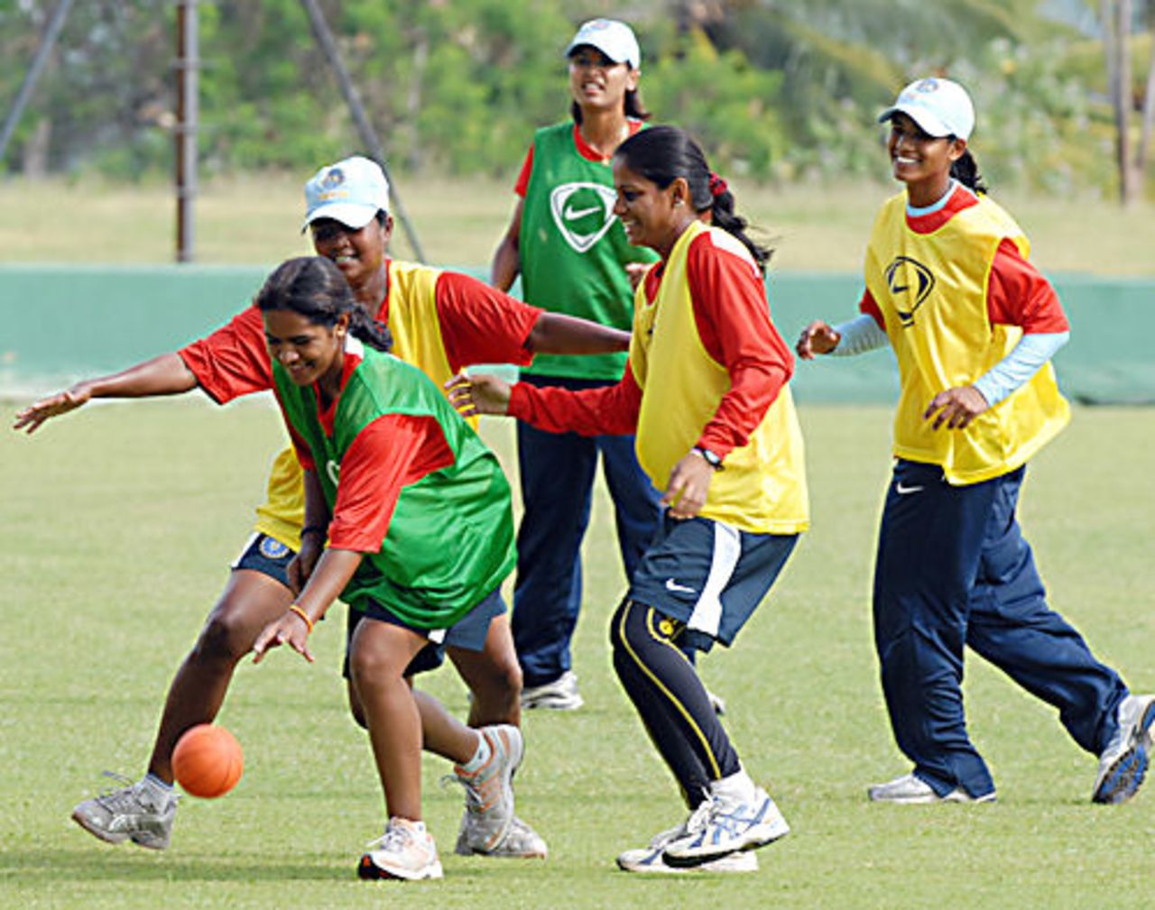 Karu Jain plays with a mini-basketball along with team-mates during practice, Women's Asia Cup, Kurunegala, May 10, 2008