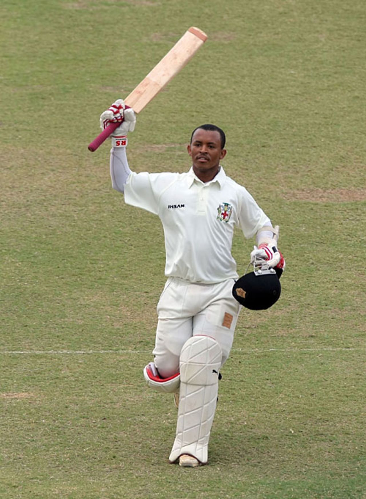 Carlton Baugh celebrates his century, Jamaica XI v Australians, Trelawny, 1st day, May 16, 2008