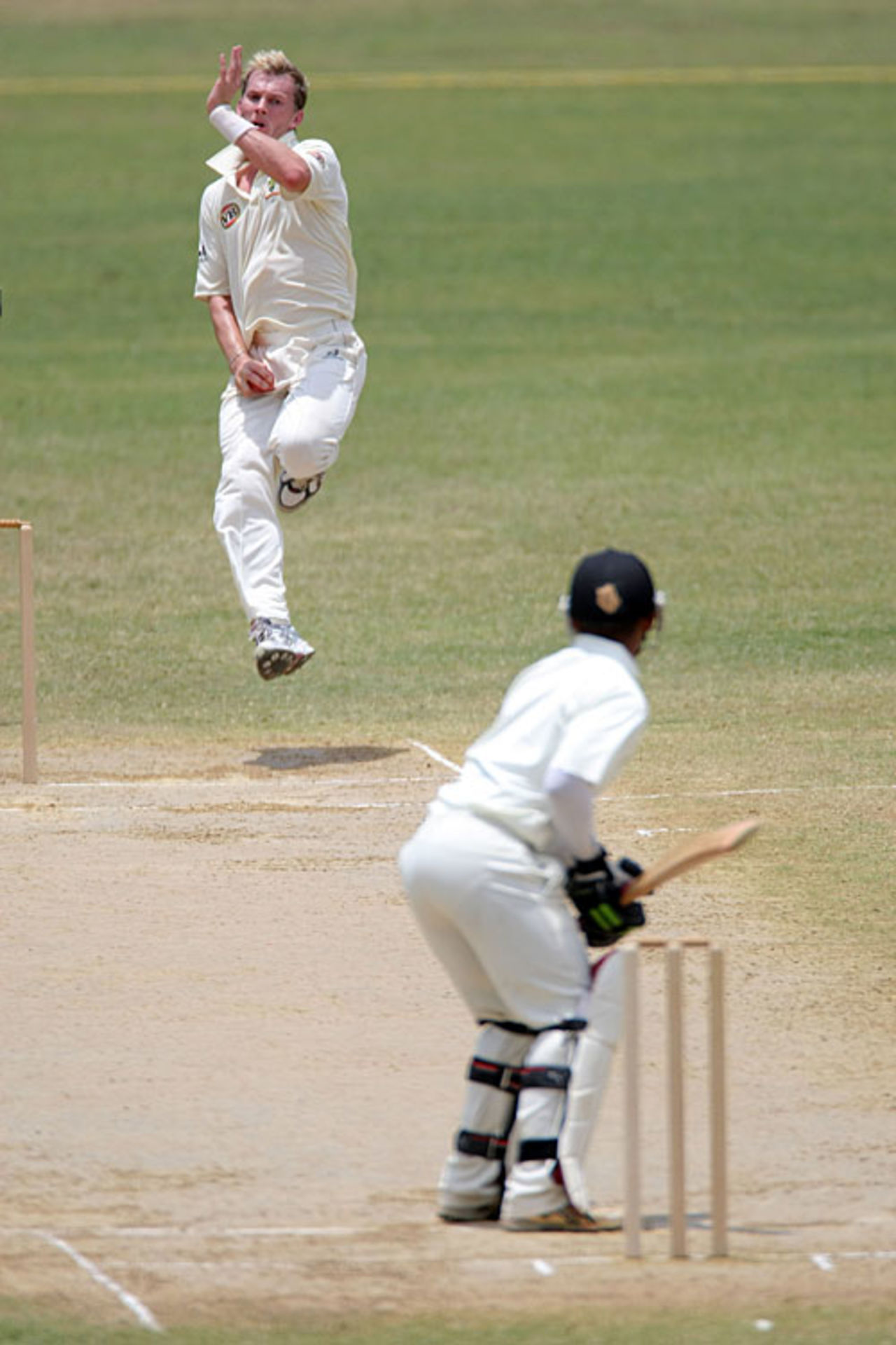 Brett Lee at the top of his run-up, Jamaica XI v Australians, Trelawny, 1st day, May 16, 2008