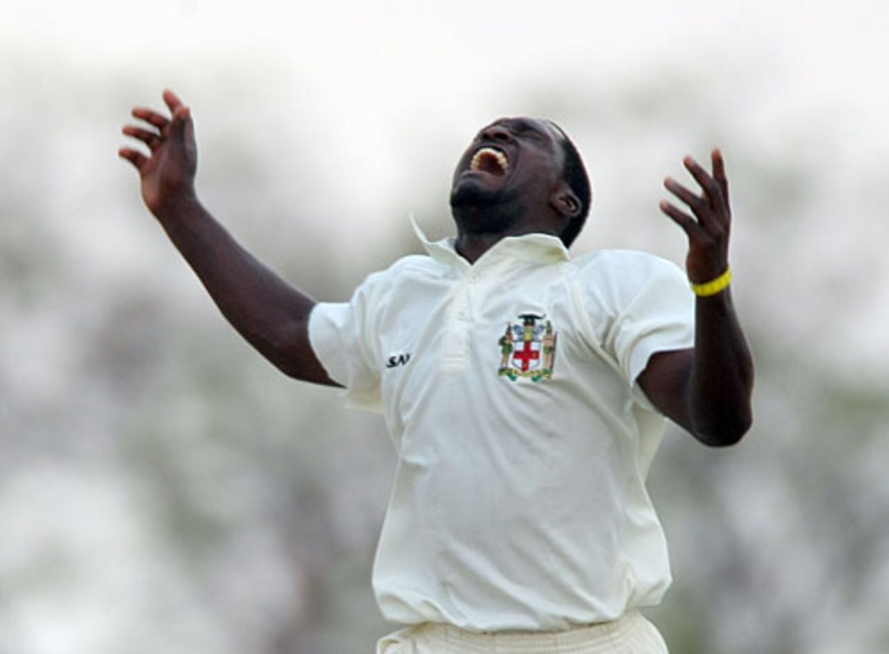 Neive McNally is upset after a catch is dropped off his bowling, Jamaica XI v Australians, Trelawny, 1st day, May 16, 2008