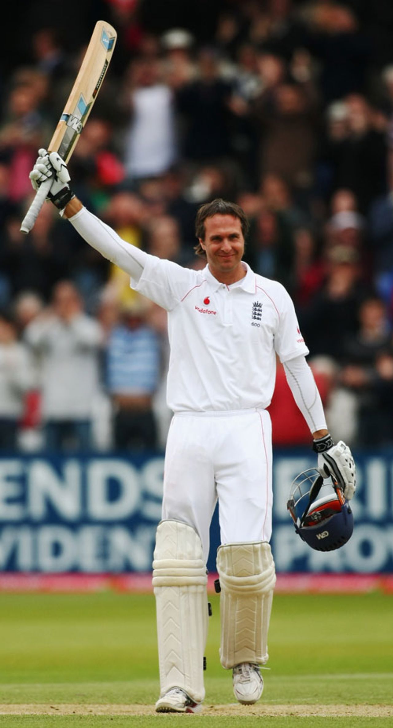 Michael Vaughan raises his bat to celebrate his century, England v New Zealand, 1st Test, Lord's, May 18, 2008