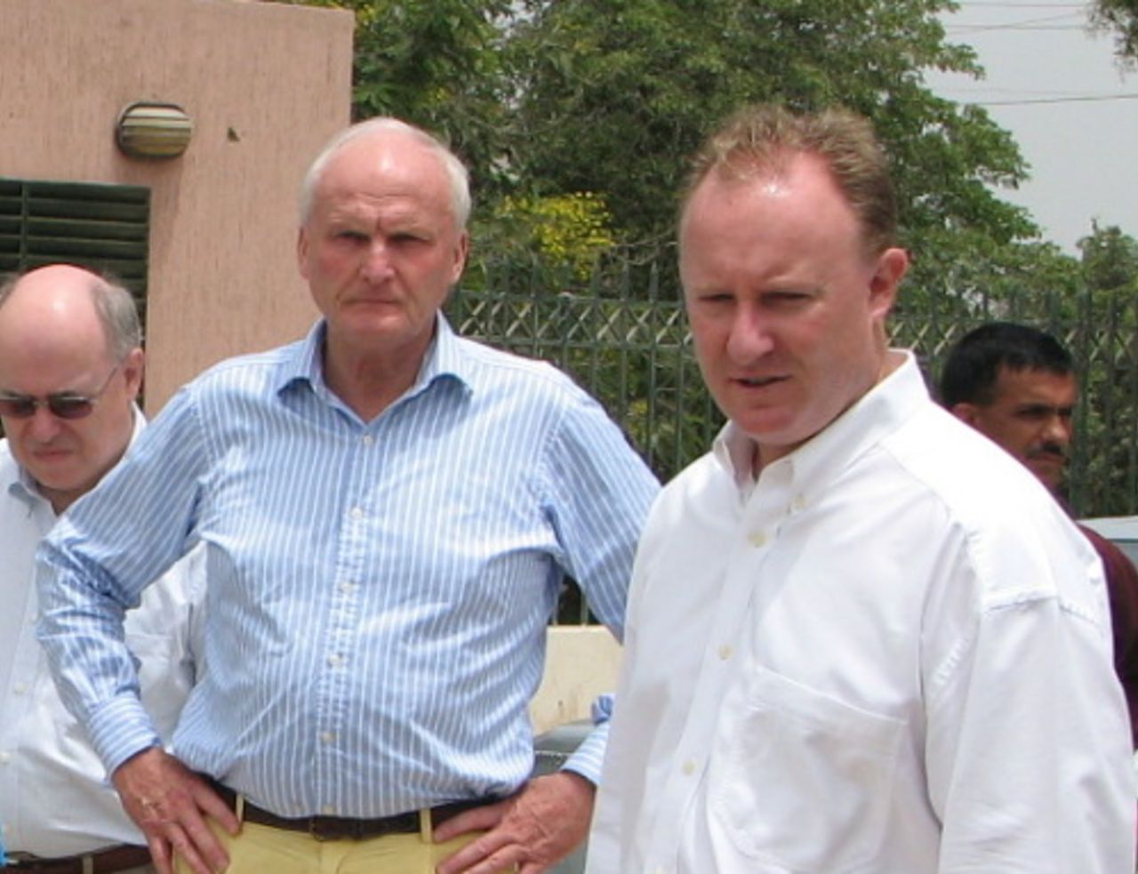 Campbell Jamieson (right), the ICC's general manager-commercial, arrives to inspect the National Bank of Pakistan stadium, Karachi, May 19, 2008
