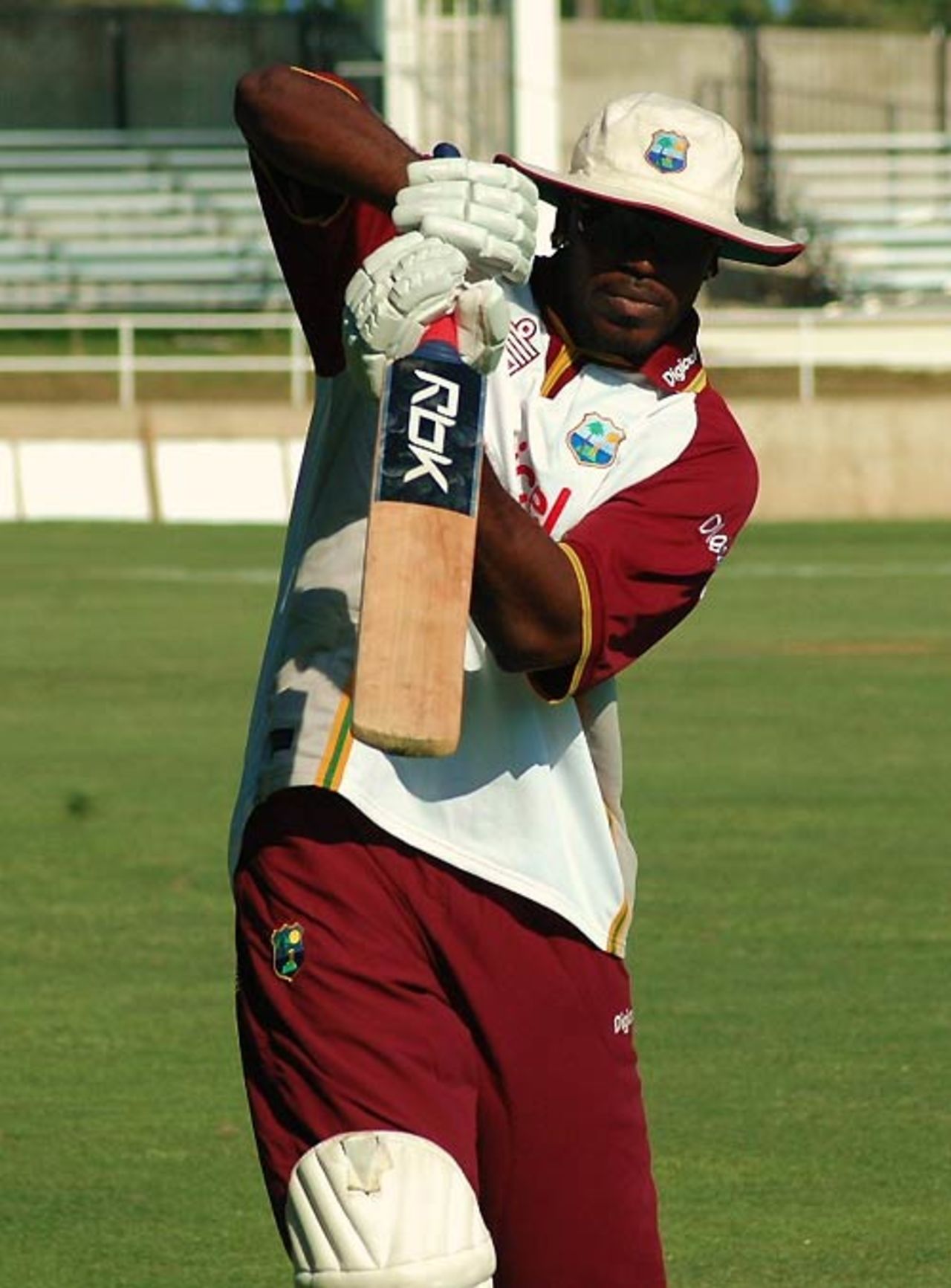 Chris Gayle has a batting session on the outfield, Kingston, May 19, 2008