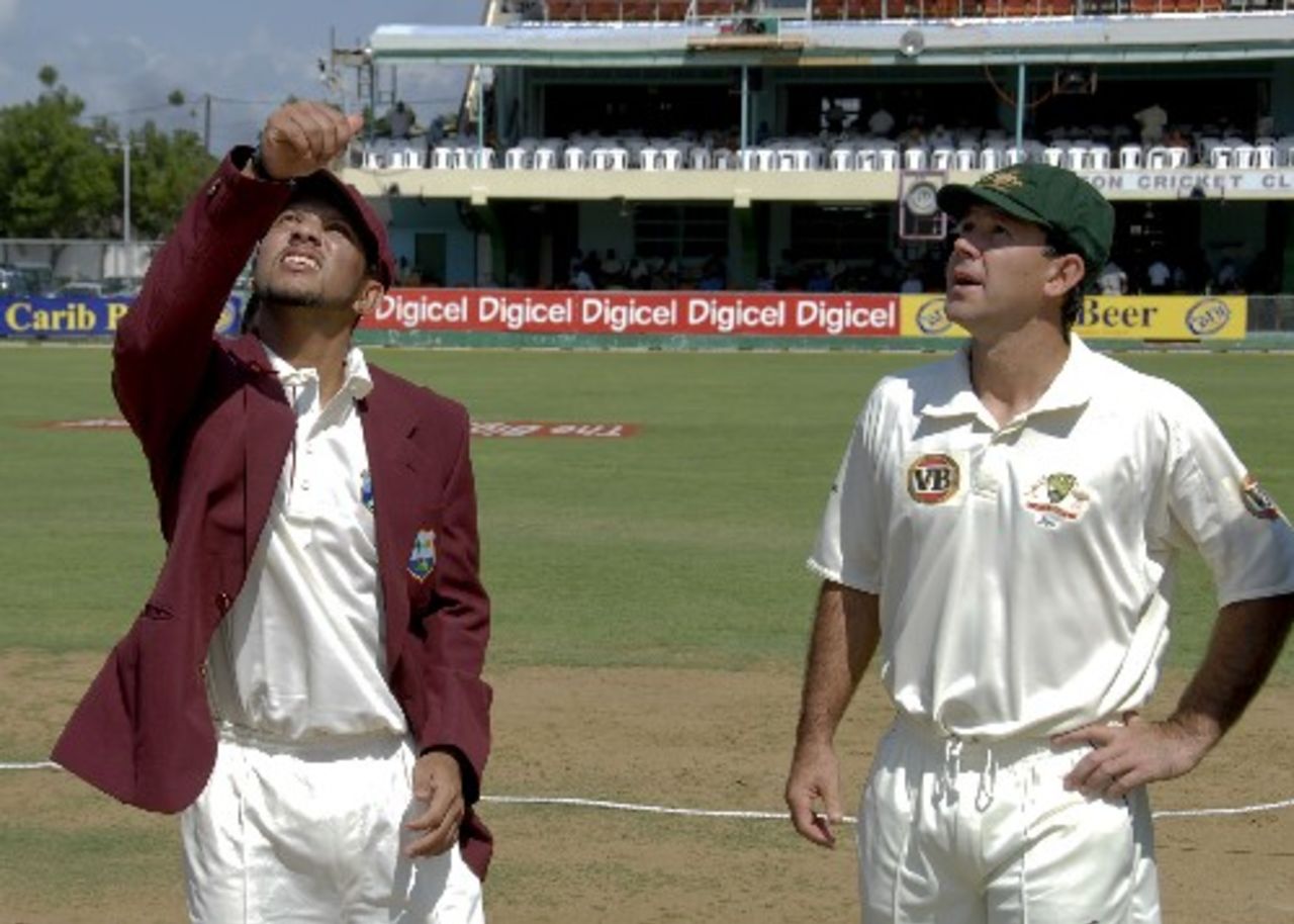 Ramnaresh Sarwan tossed the coin and Ricky Ponting called correctly, West Indies v Australia, 1st Test, Jamaica, May 22, 2008