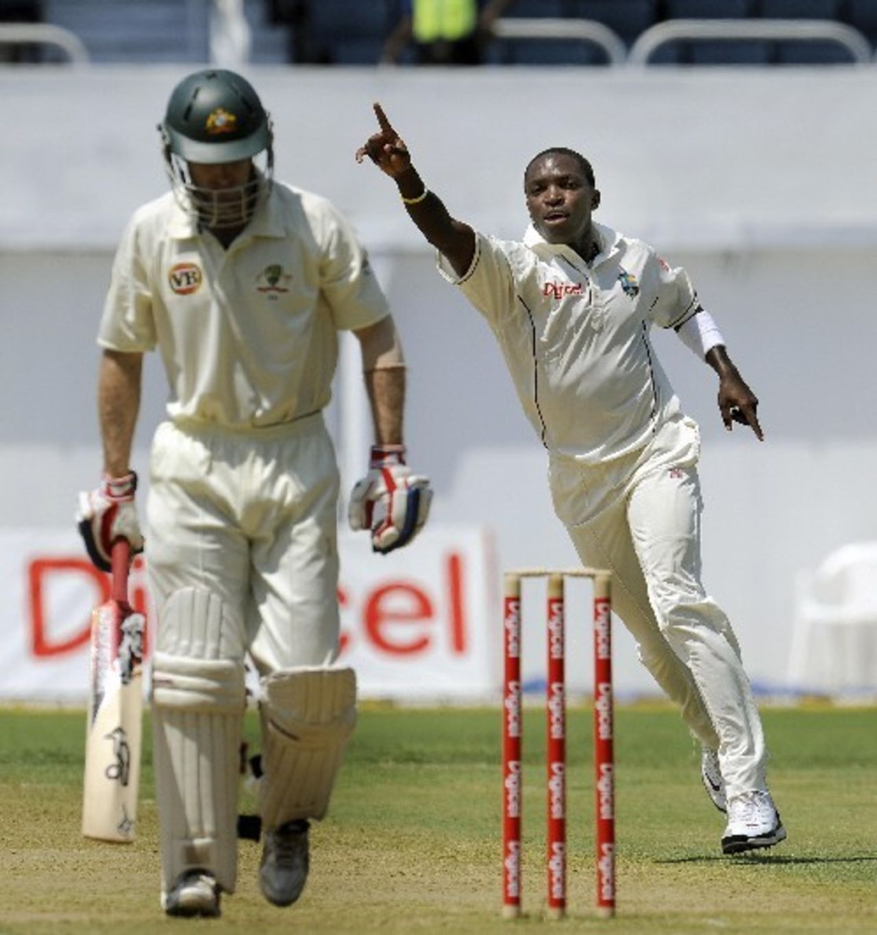 Fidel Edwards is thrilled after having Simon Katich caught, West Indies v Australia, 1st Test, Jamaica, May 22, 2008