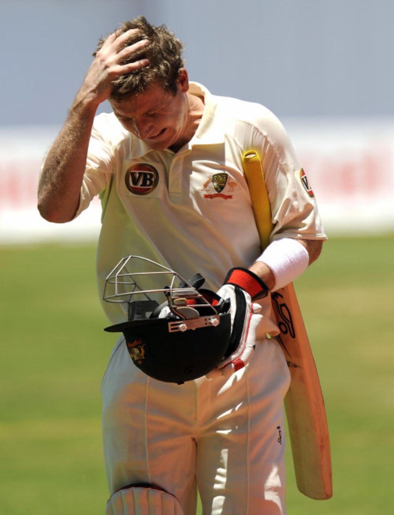 A distraught Brad Haddin walks back to the pavilion after falling for 11 on his debut innings, West Indies v Australia, 1st Test, Jamaica, May 23, 2008