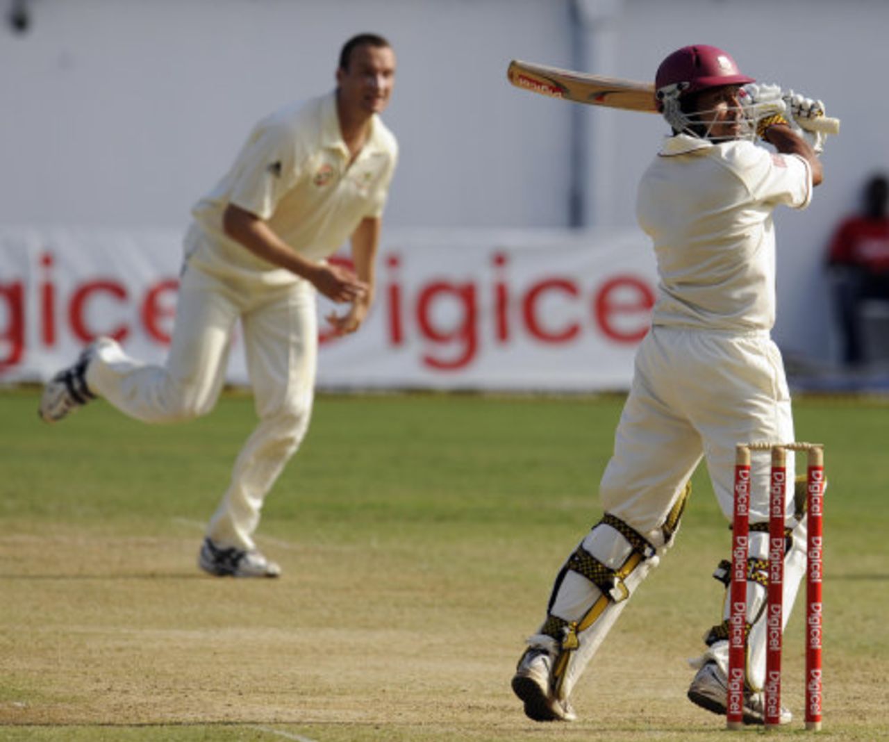 Ramnaresh Sarwan looks back after nicking a delivery from Stuart Clark to the wicketkeeper, West Indies v Australia, 1st Test, Jamaica, May 23, 2008