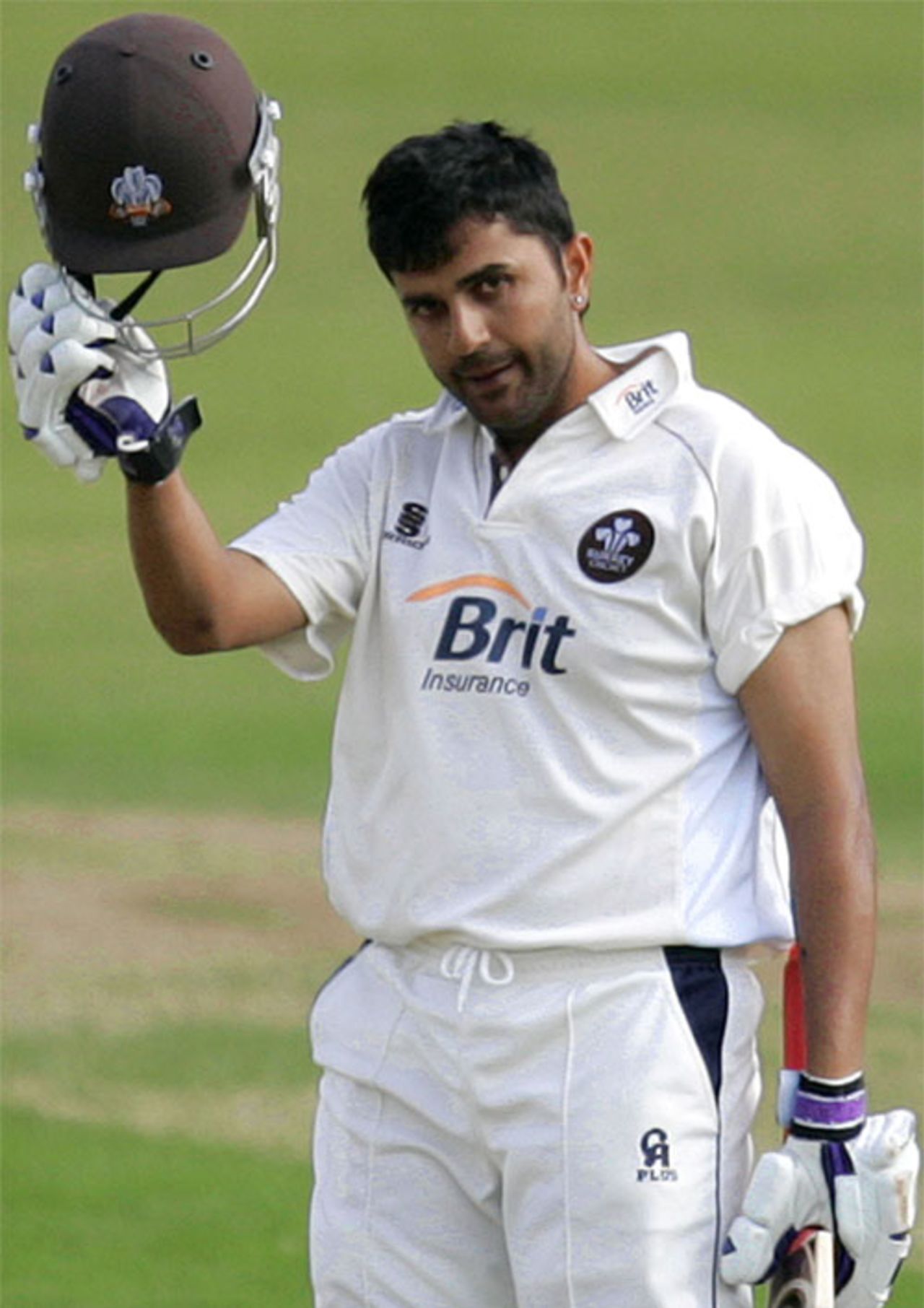 Usman Afzaal celebrates his century, Surrey v Yorkshire, County Championship, The Oval, May 24, 2008