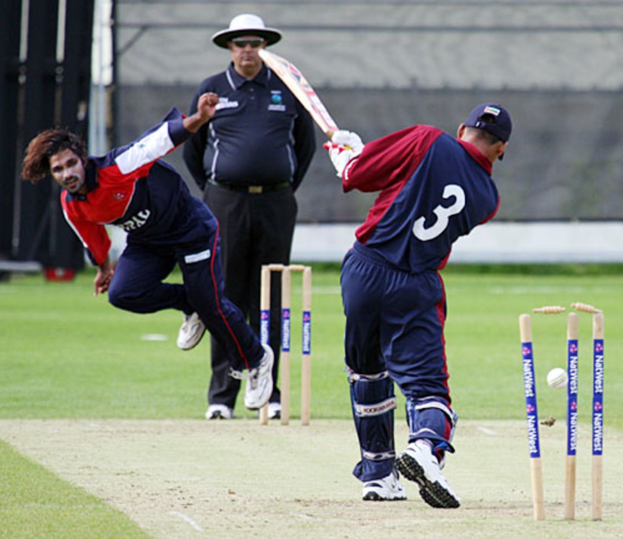 Mahaboob Alam completes his ten-wicket haul, Nepal v Mozambique, World Cricket League Division 5, Jersey, May 25, 2008