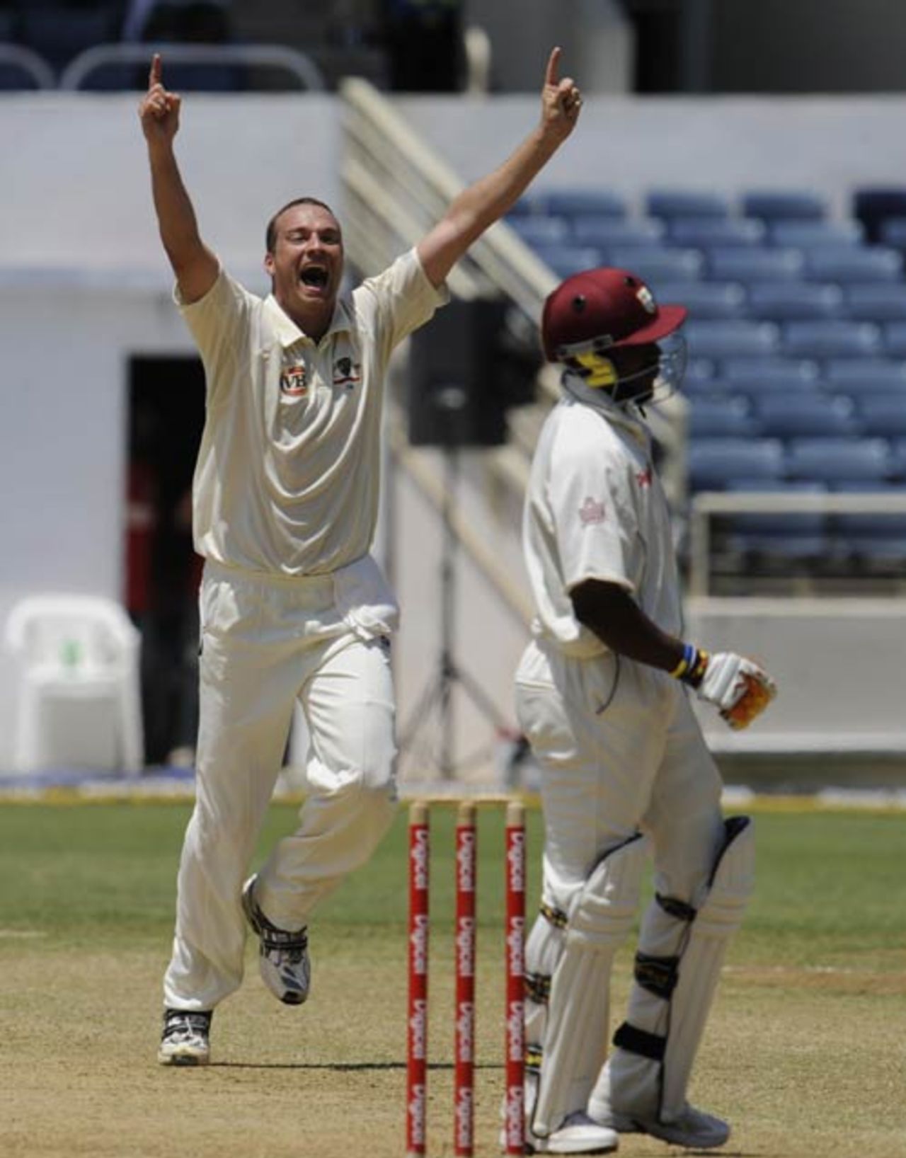 Stuart Clark removes Dwayne Bravo, West Indies v Australia, 1st Test, Jamaica, May 26, 2008