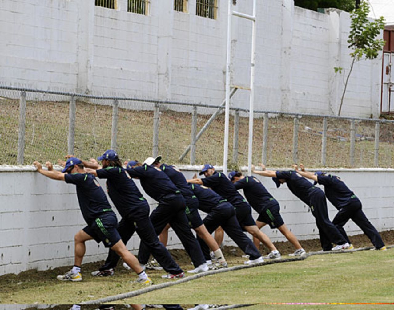 Australian players do stretches before training, West Indies v Australia, Antigua, May 28, 2008