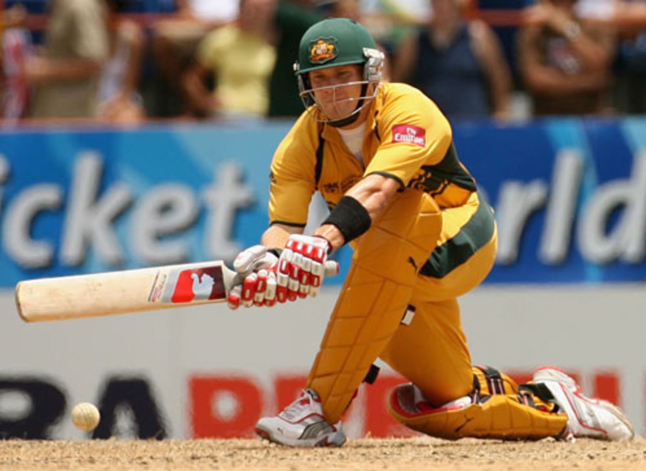 Shane Watson gets ready to play the paddle sweep, Australia v New Zealand, Super Eights, Grenada, April 20, 2007
