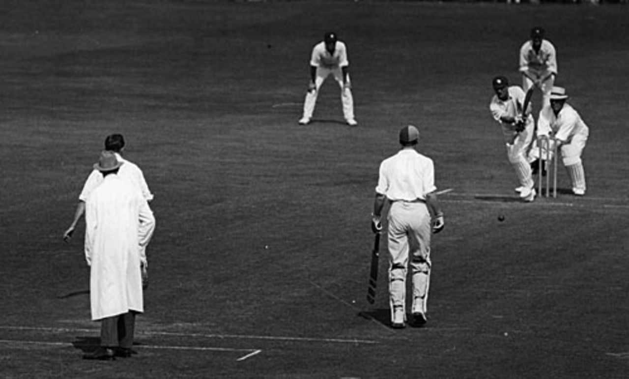 Jack Hobbs pushes a single to equal WG Grace's record of 125 first-class centuries, Somerset v Surrey, Taunton, August 17, 1925