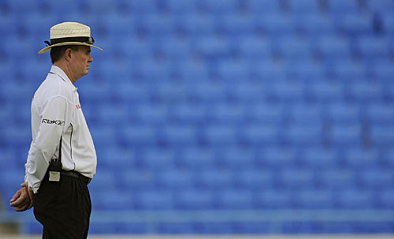 Russell Tiffin, with a bank of empty seats in the background, officiates in the second Test between West Indies and Australia, West Indies v Australia, 2nd Test, Antigua, May 30, 2008